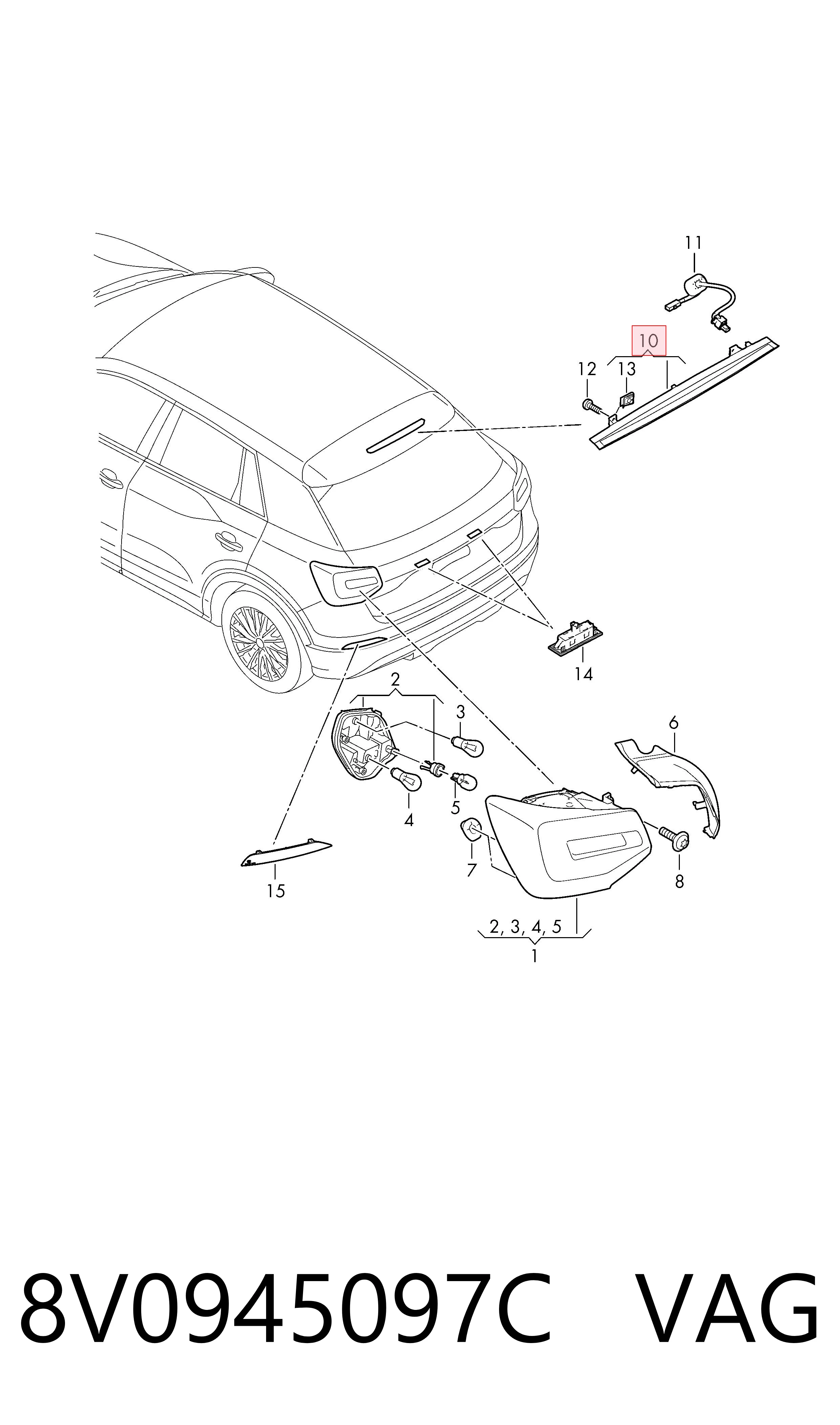 Sinal de parada traseiro adicional Audi Q2 GAB, GAG ao melhor preço