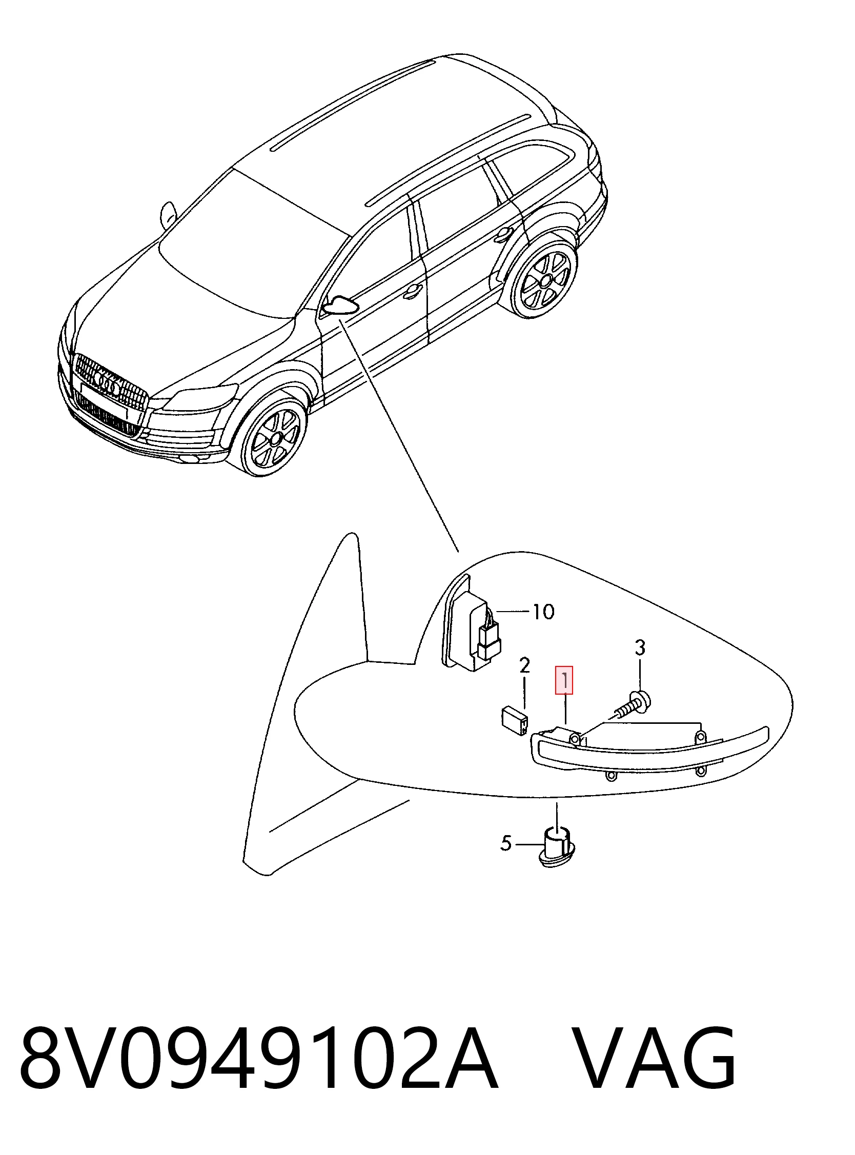 8V0949102A VAG Pisca-pisca de espelho direito