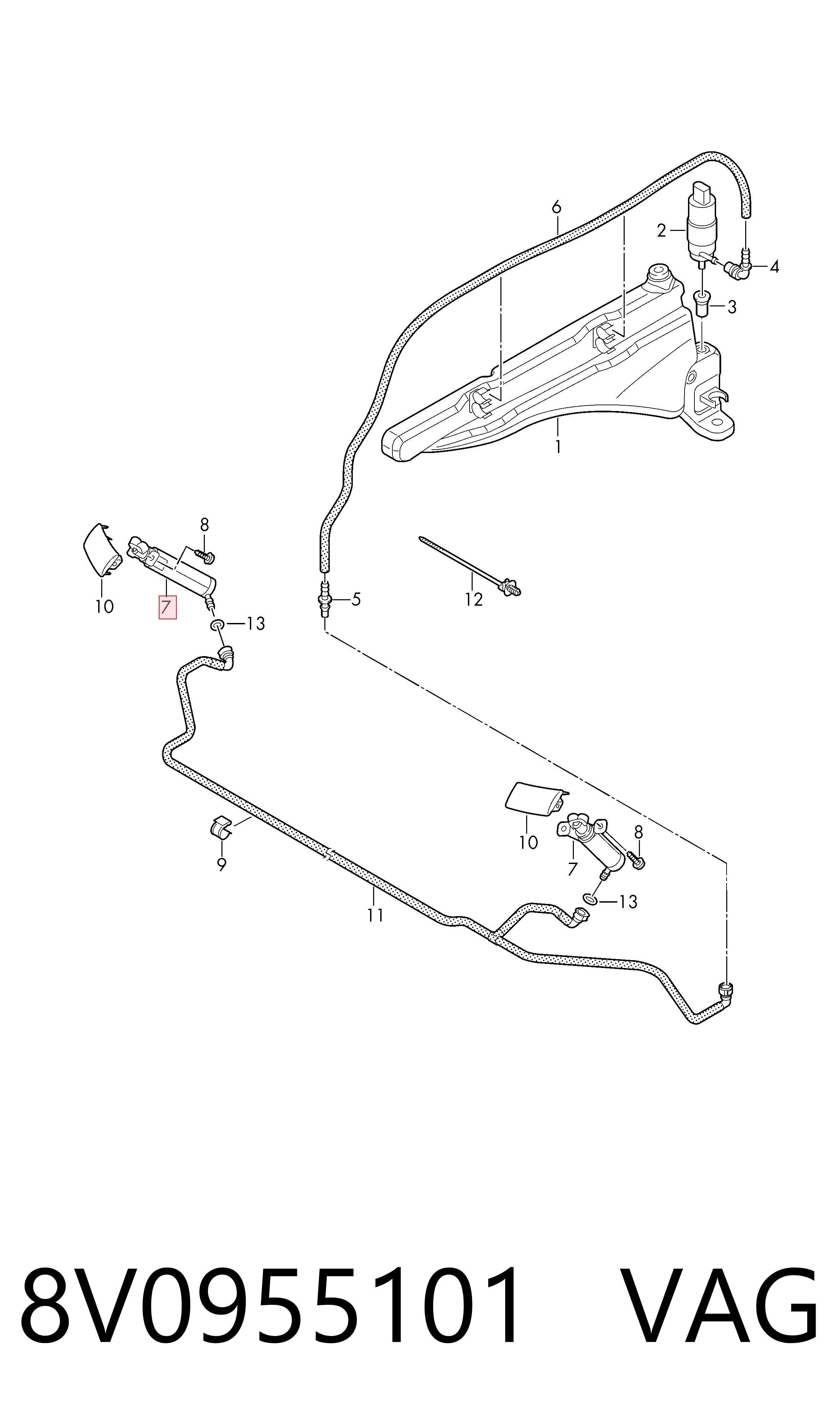 8V0955101 VAG Suporte do injetor de fluido para lavador das luzes (cilindro de elevação)