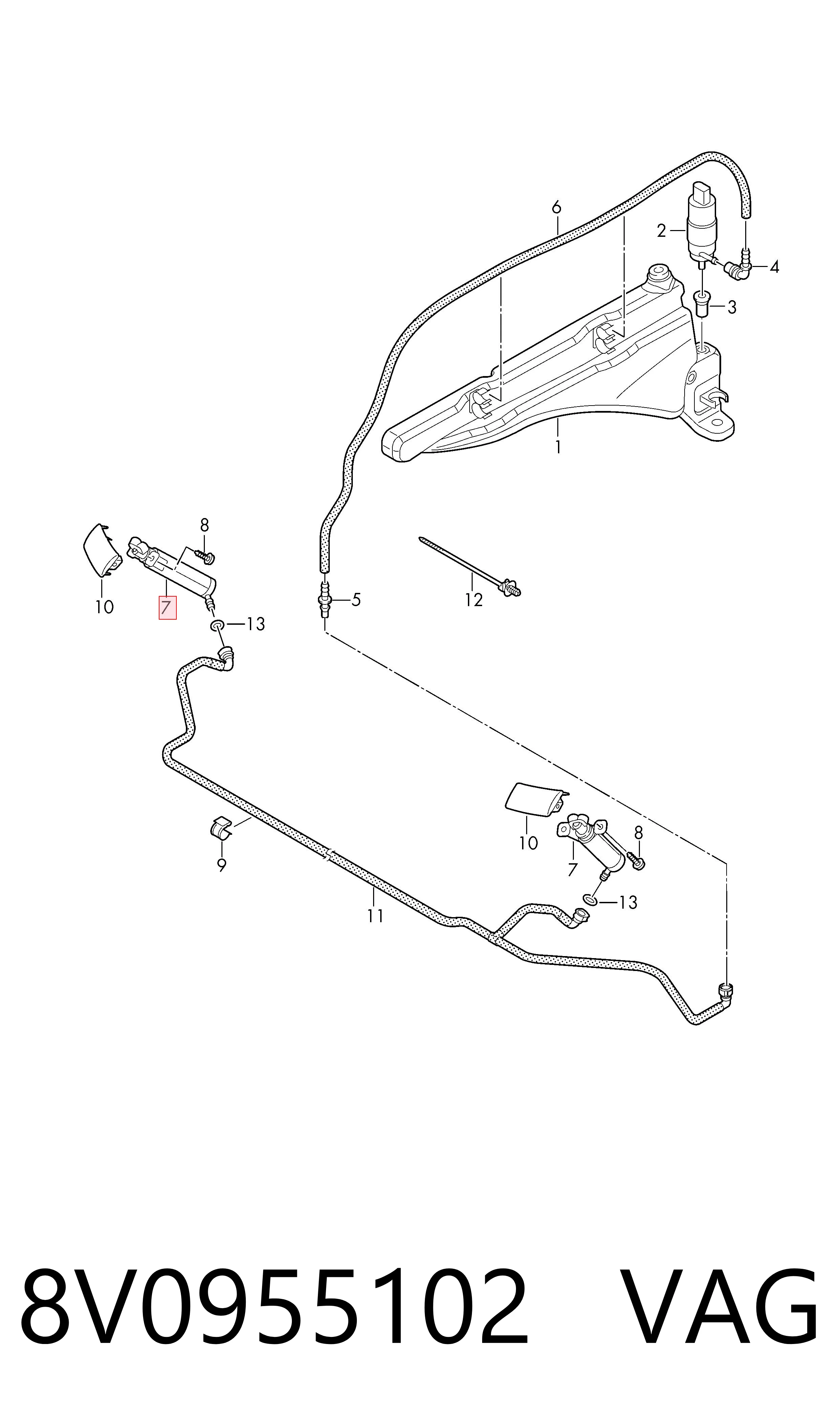 8V0955102 VAG Suporte do injetor de fluido para lavador das luzes (cilindro de elevação)