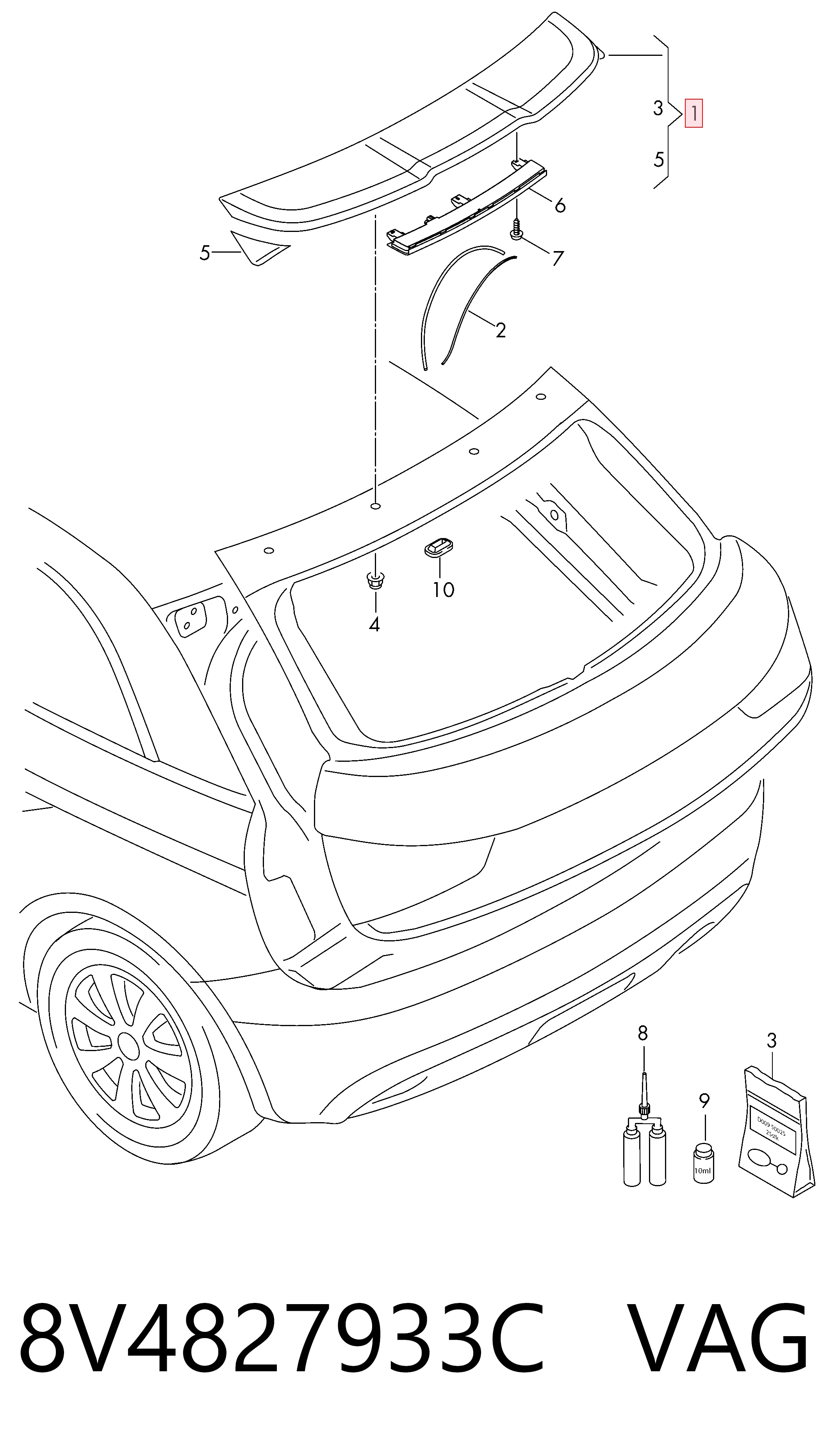 8V4827933C VAG Spoiler de porta-malas (de 3ª/5ª porta traseira)