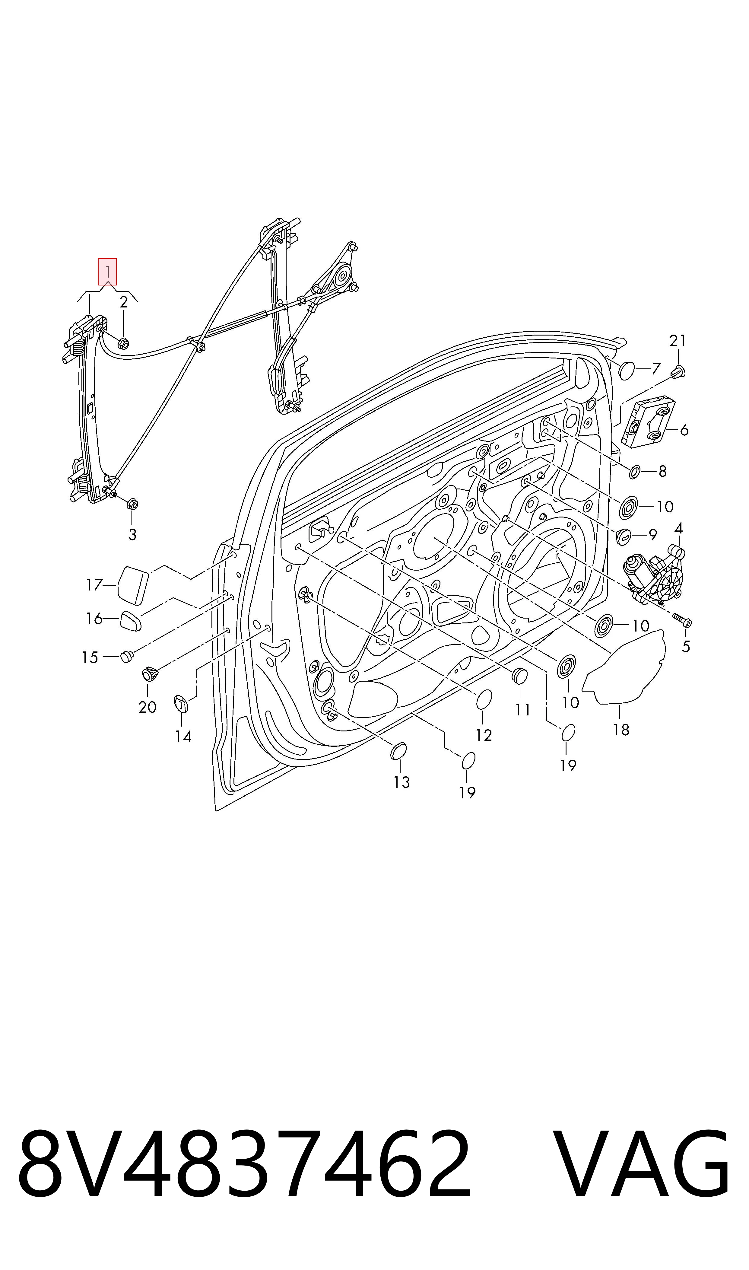 Mecanismo de acionamento de vidro da porta dianteira direita Audi A3  8VS, 8VM ao melhor preço