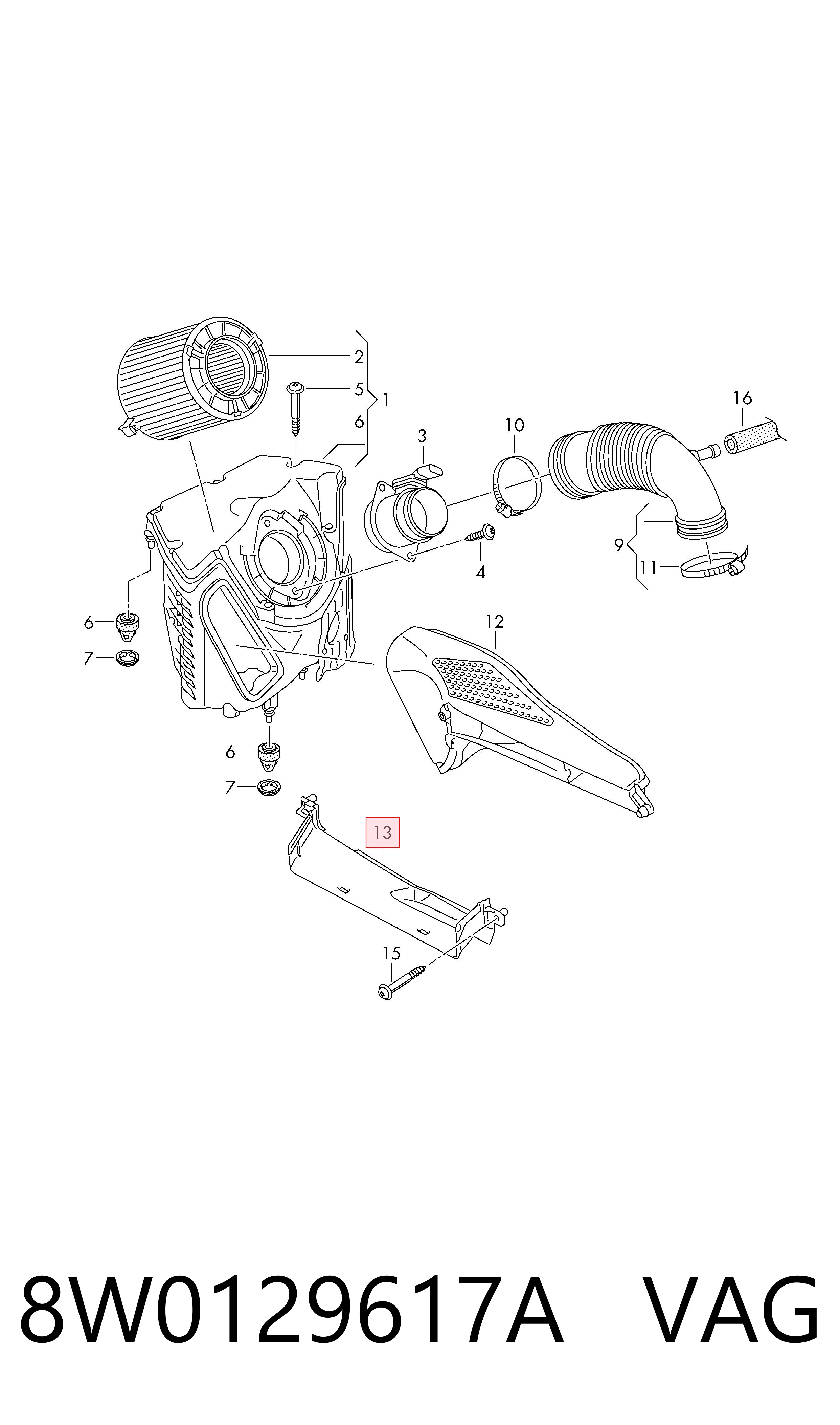 8W0129617A VAG Tomada de ar de filtro de ar
