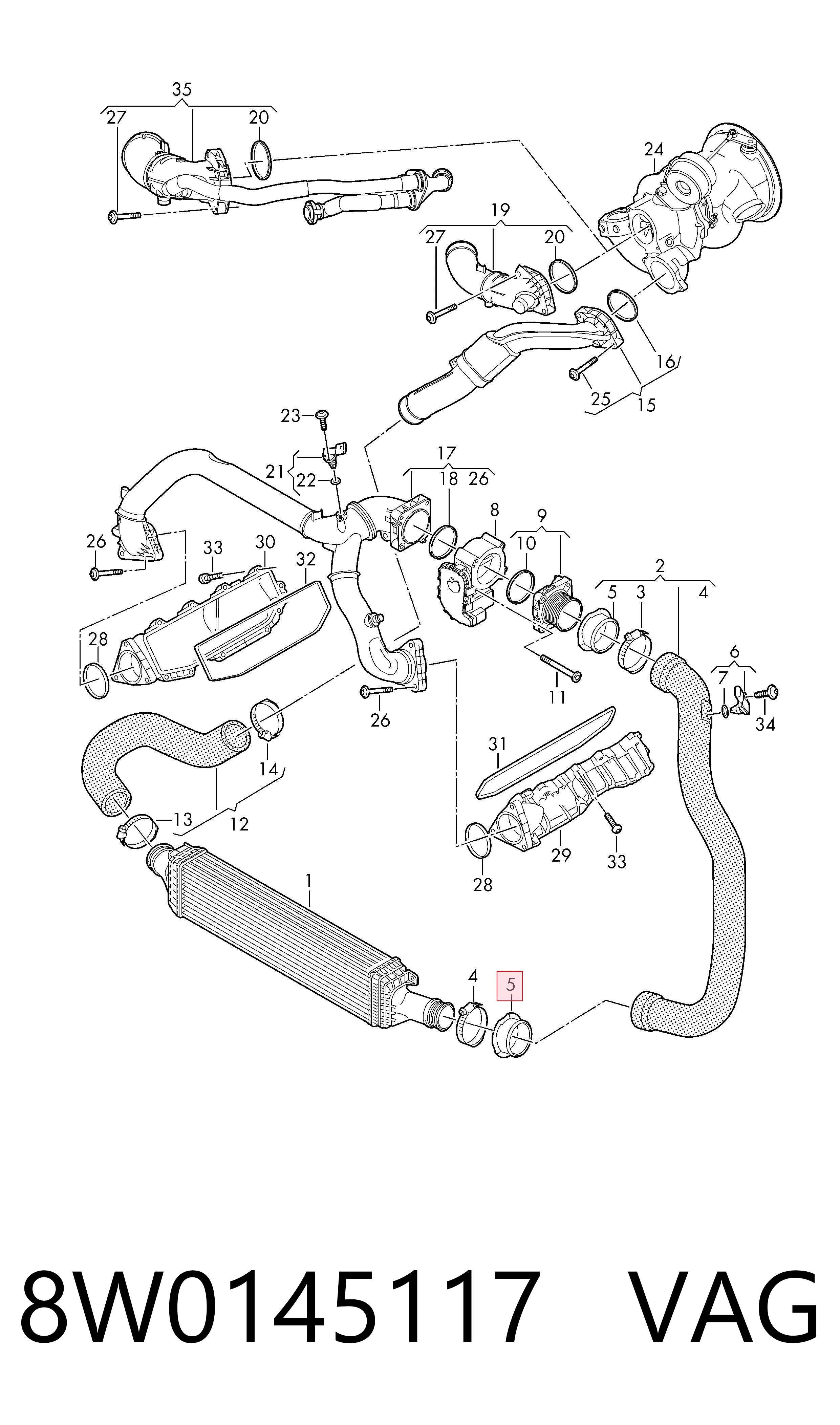 8W0145117 VAG Anel de vedação (vedante) de cano derivado de intercooler