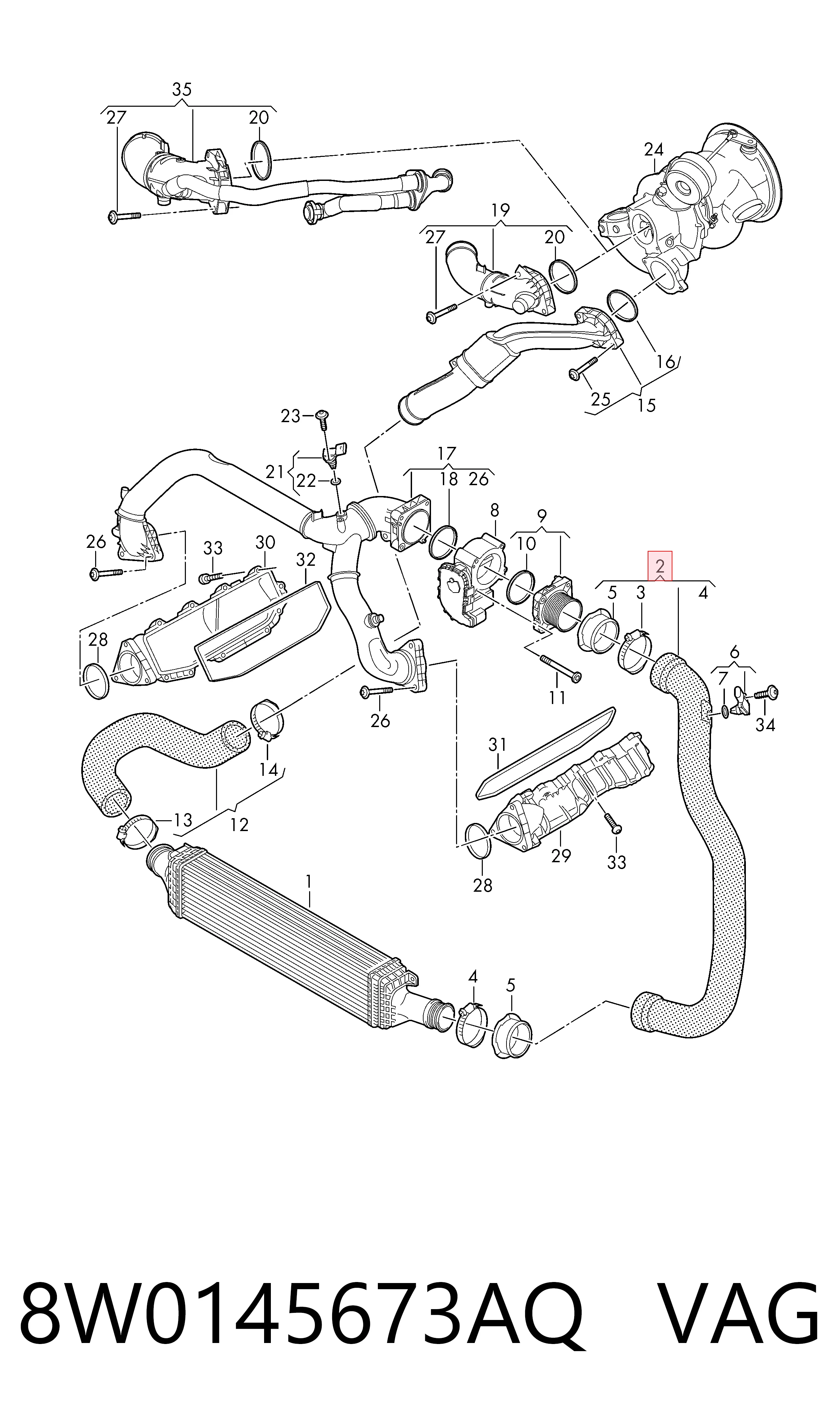8W0145673AQ VAG Mangueira (cano derivado) de intercooler