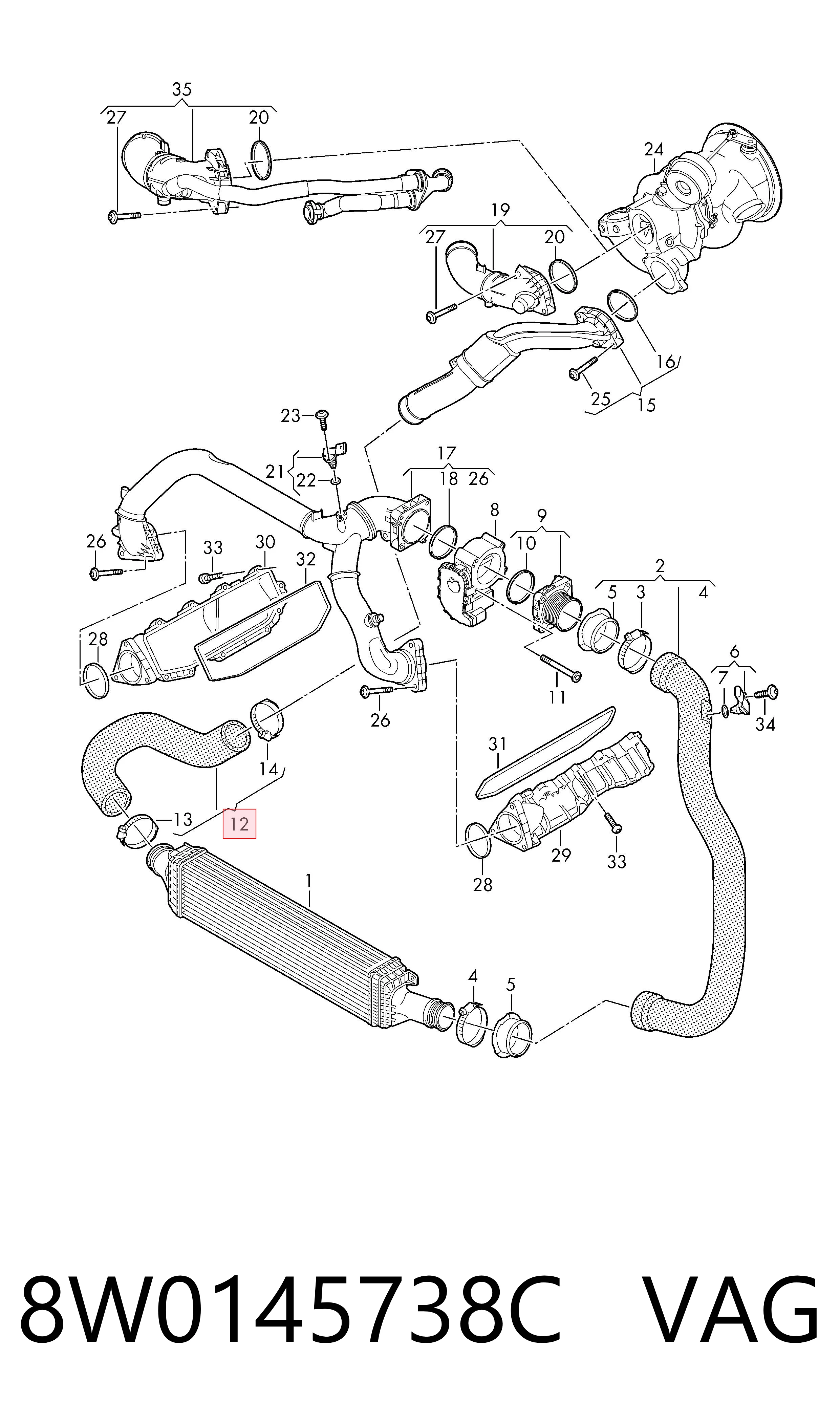 8W0145738C VAG Mangueira (cano derivado) de intercooler