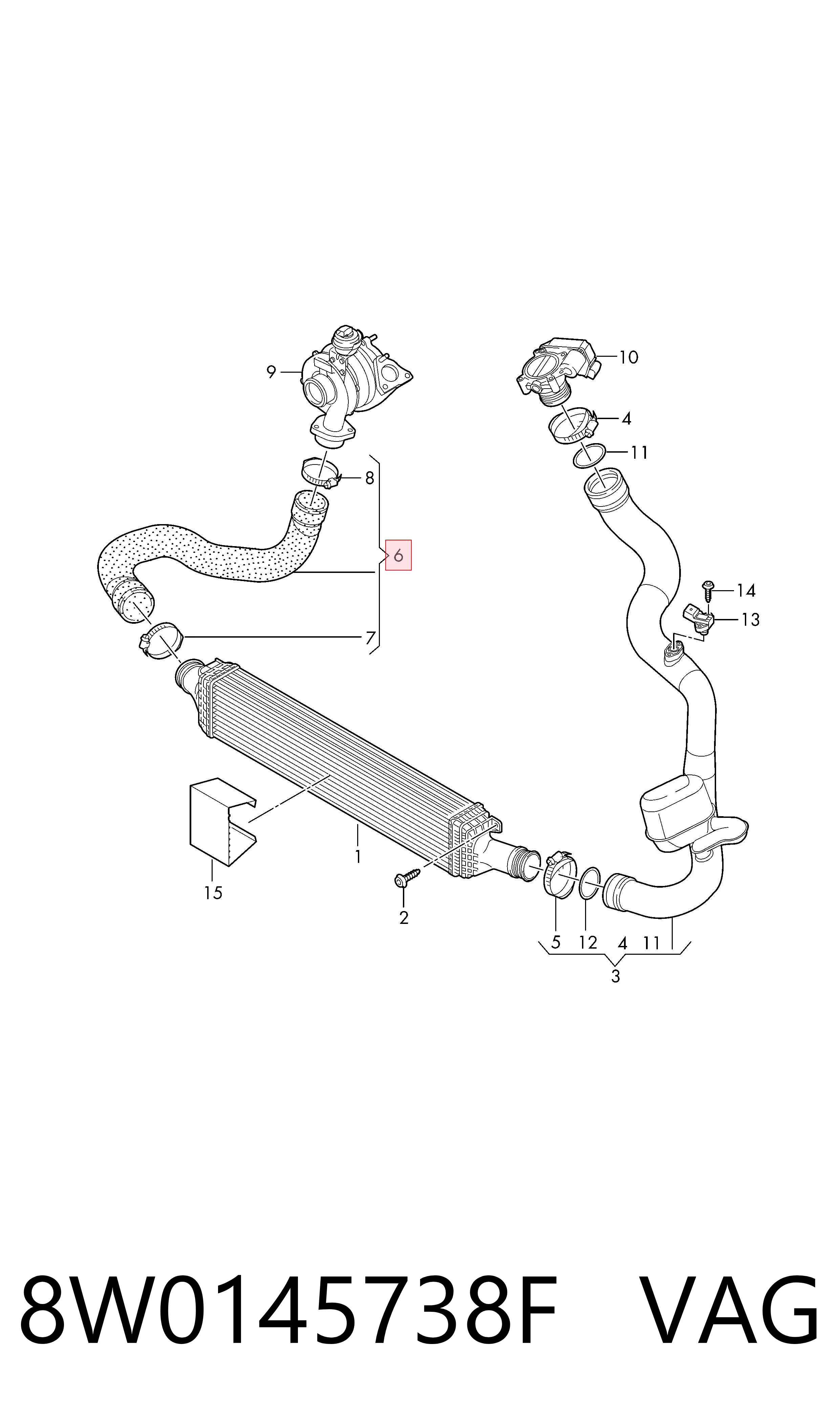 8W0145738F VAG Mangueira (cano derivado) de intercooler
