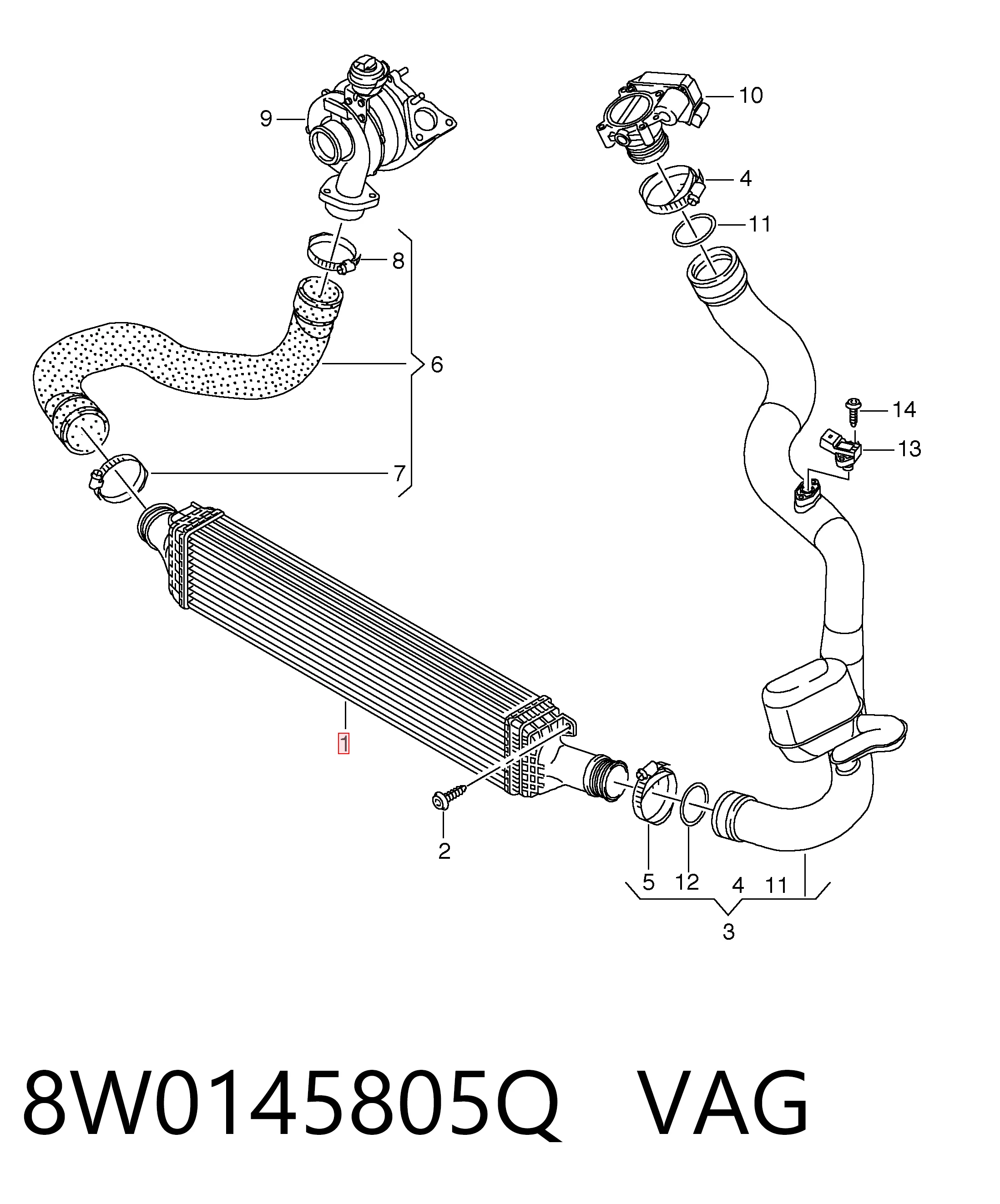 8W0145805Q VAG Radiador de intercooler
