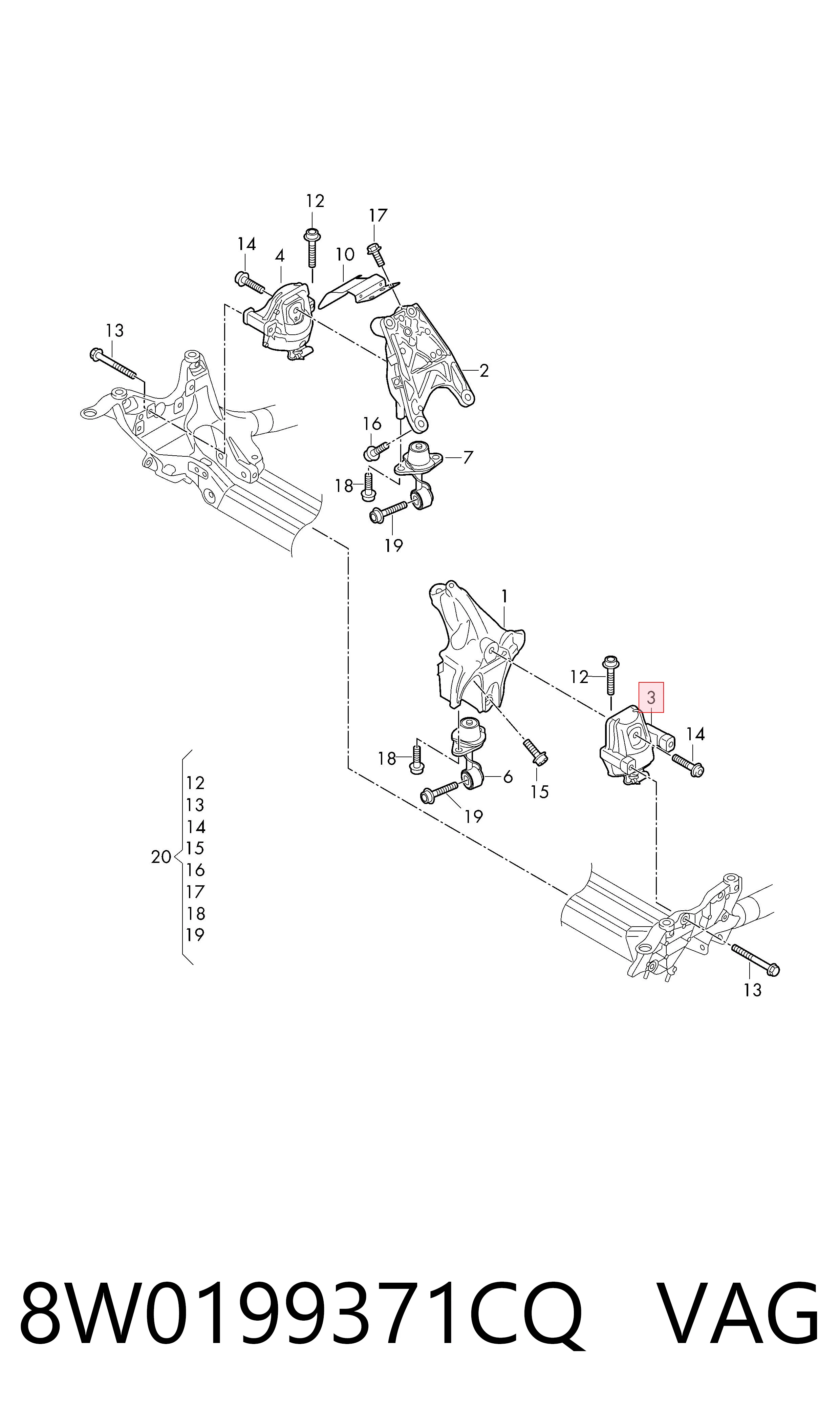 8W0199371CQ VAG Coxim (suporte) esquerdo de motor