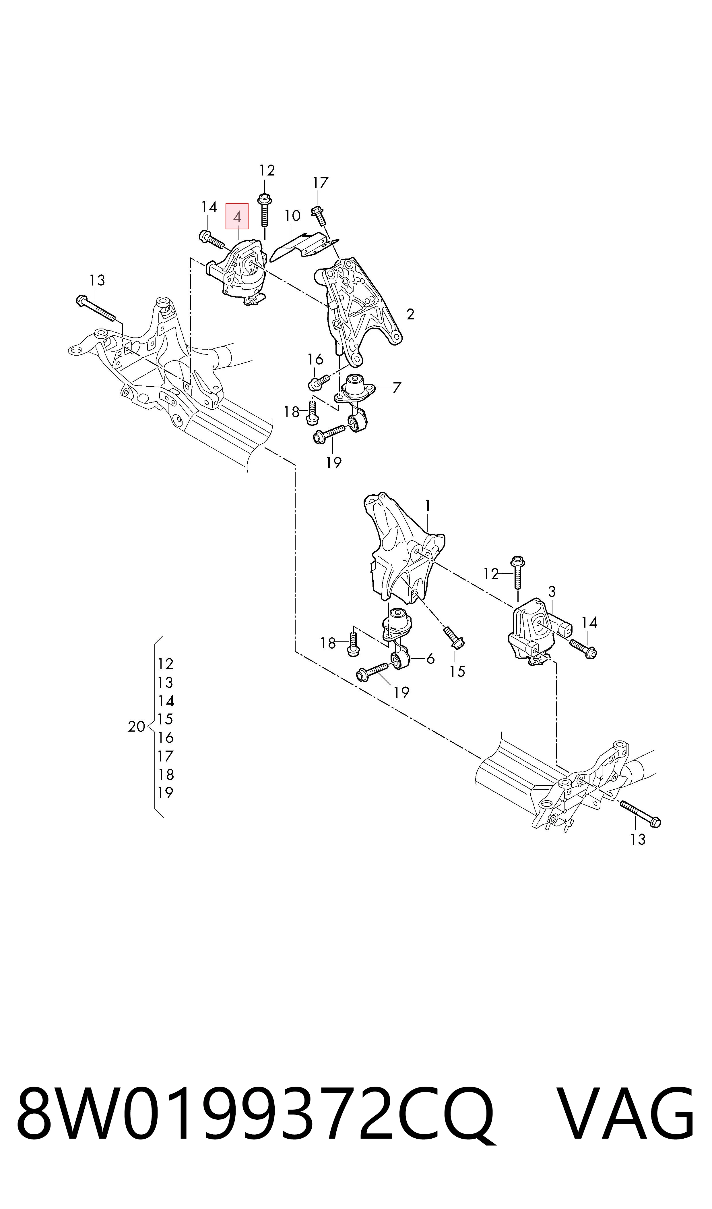8W0199372CQ VAG Coxim (suporte) direito de motor
