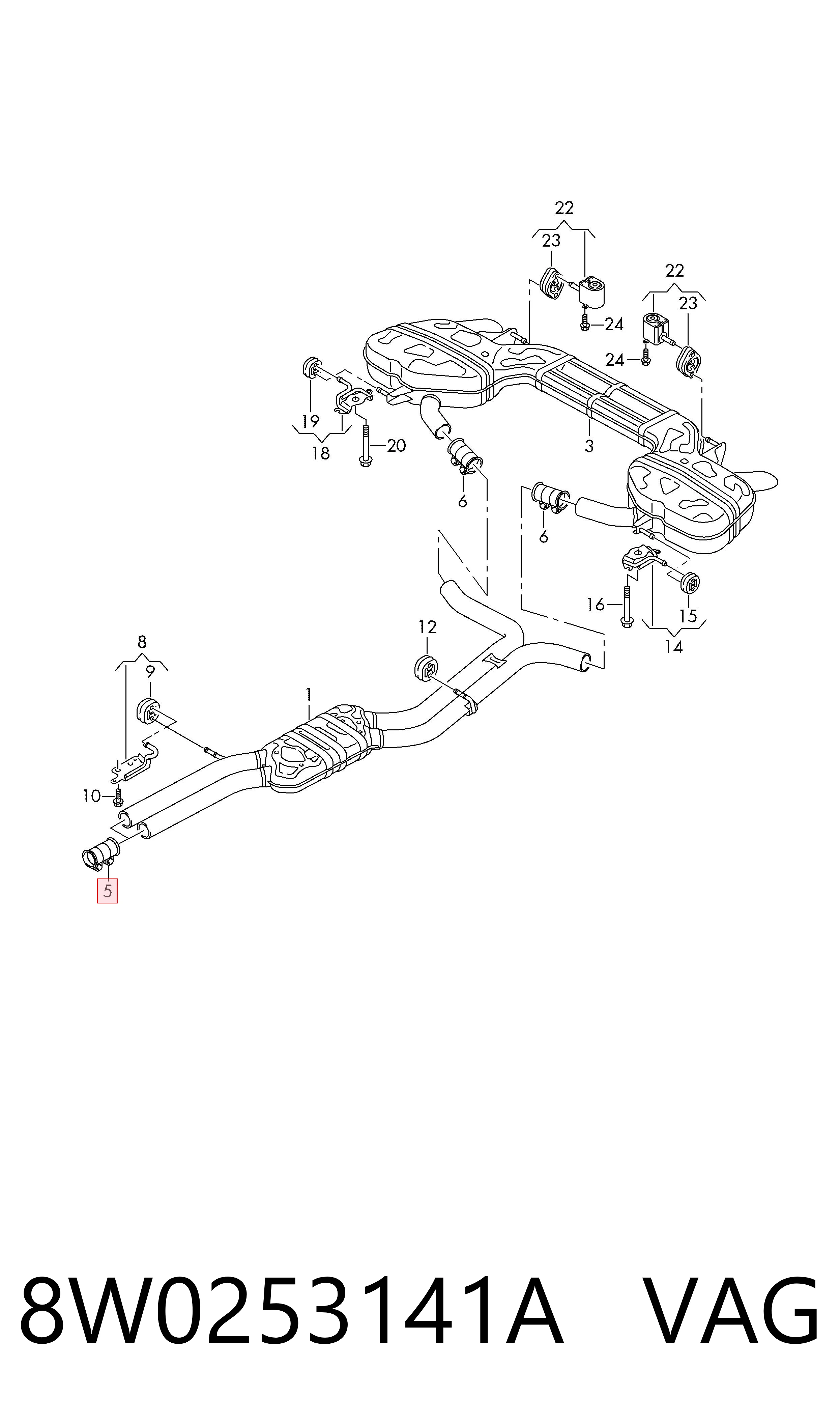 8W0253141A VAG Braçadeira de silenciador dianteira