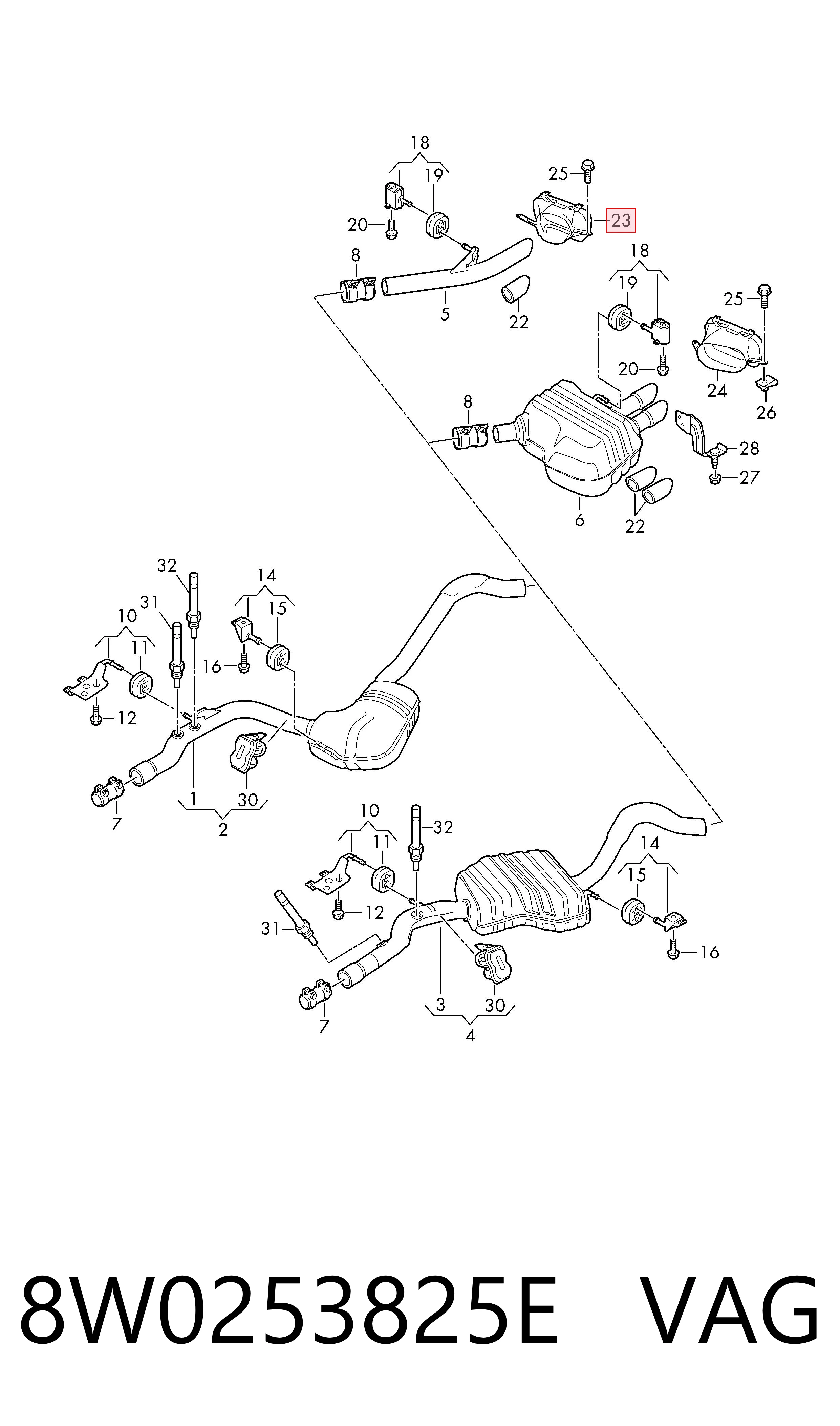 8W0253825E VAG Bocal para o silenciador