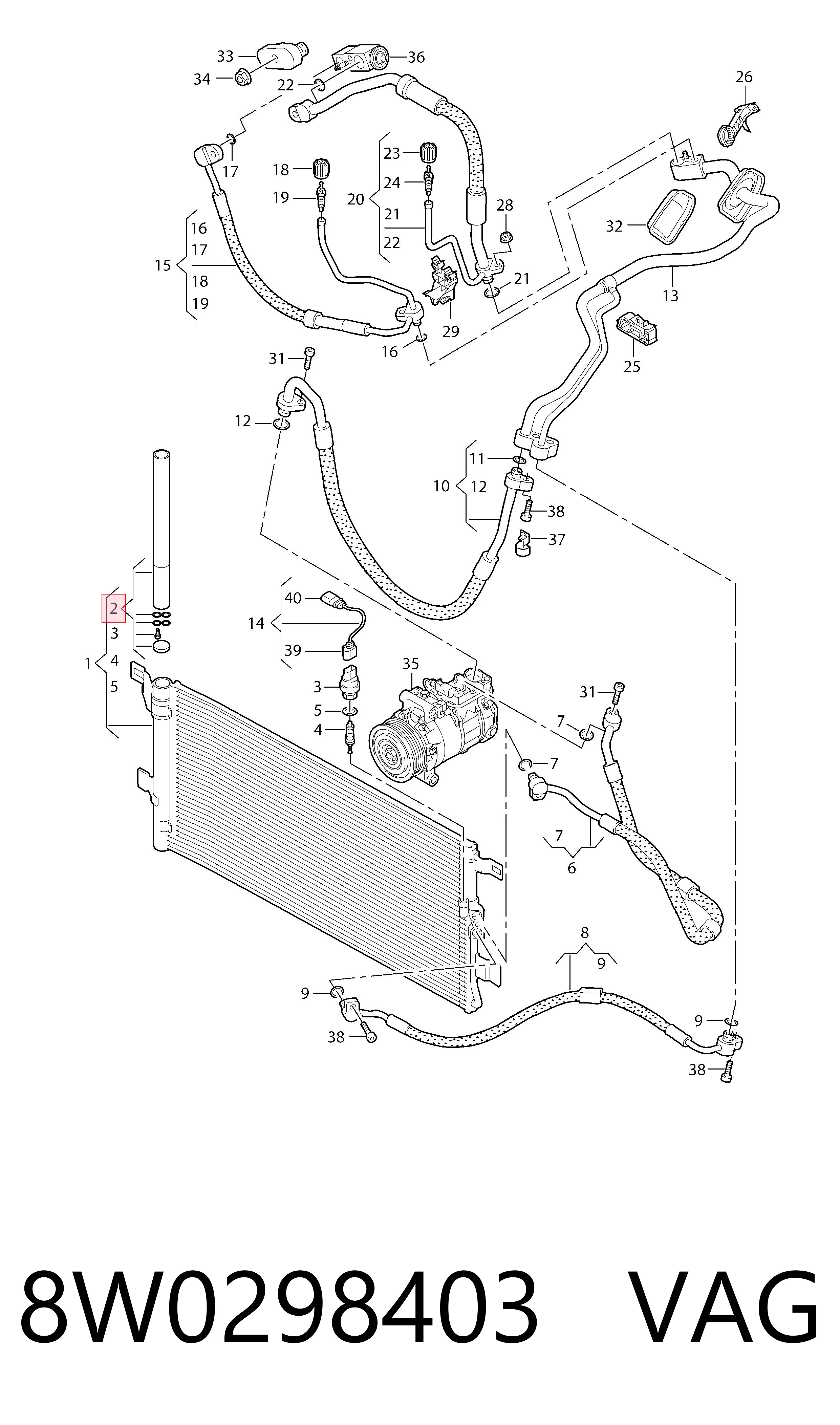 8W0298403 VAG Tanque de recepção do secador de aparelho de ar condicionado