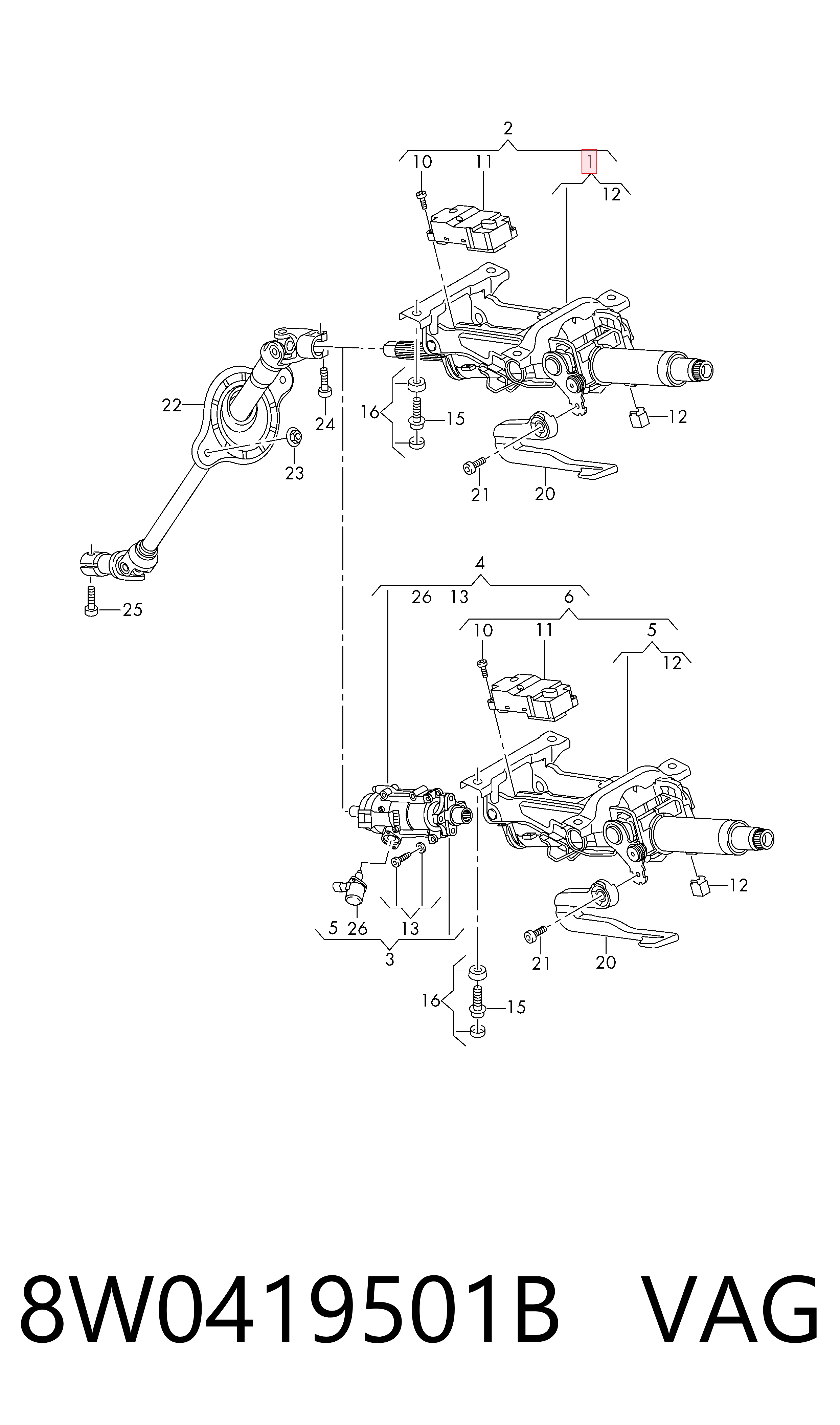 Coluna da direção para Audi A5 Sportback F5A, F5F