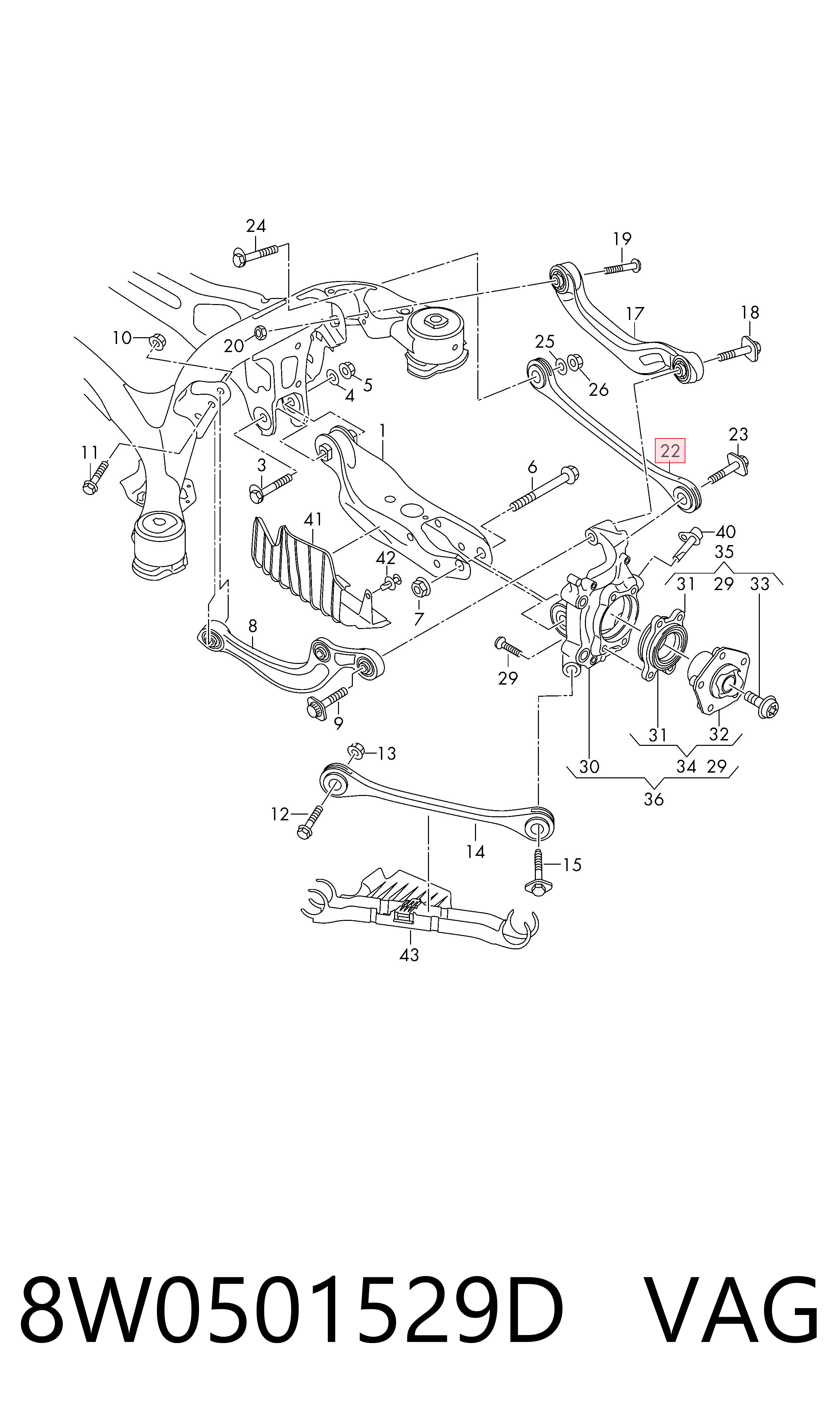 8W0501529D VAG Barra transversal de suspensão traseira