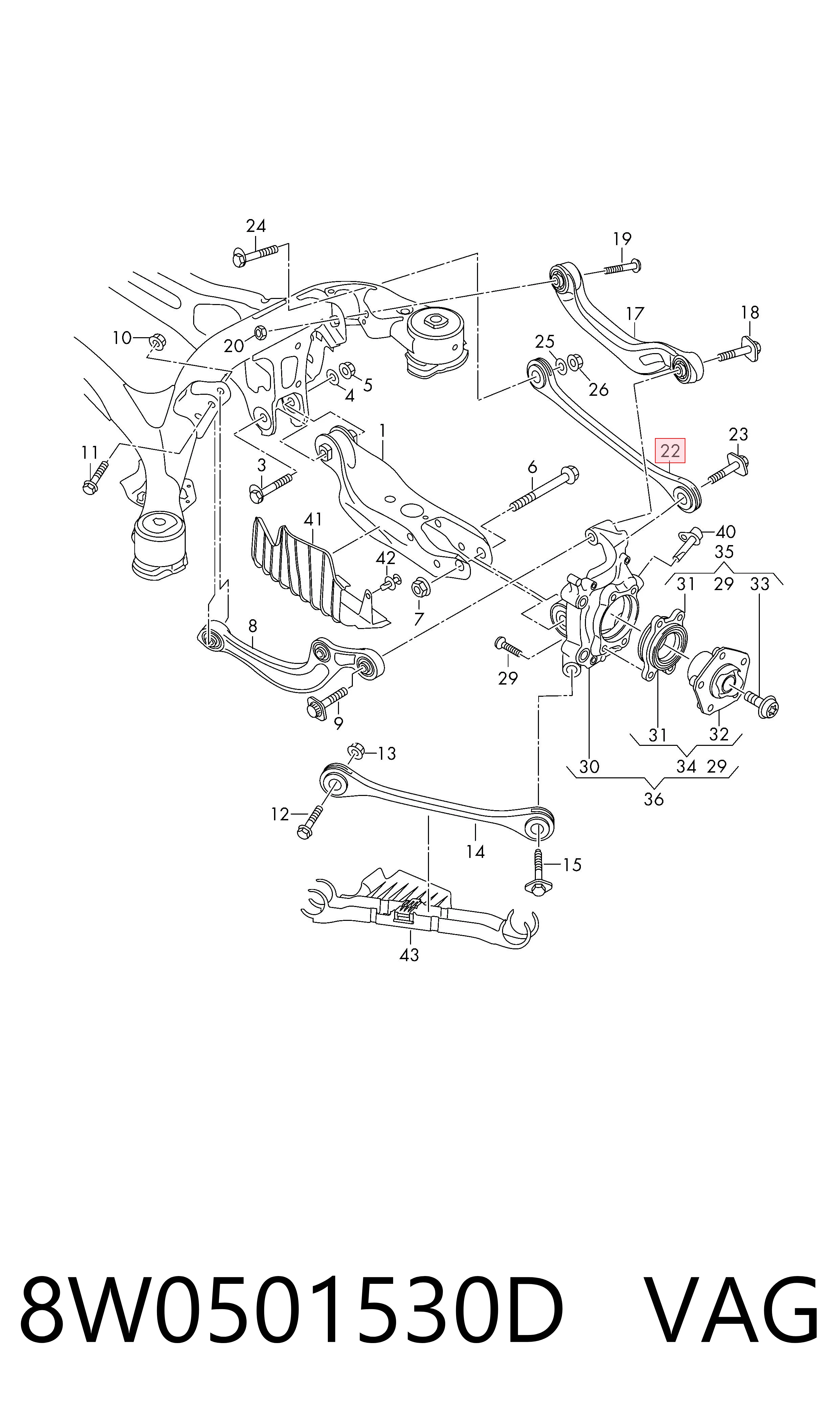 8W0501530D VAG Barra transversal de suspensão traseira