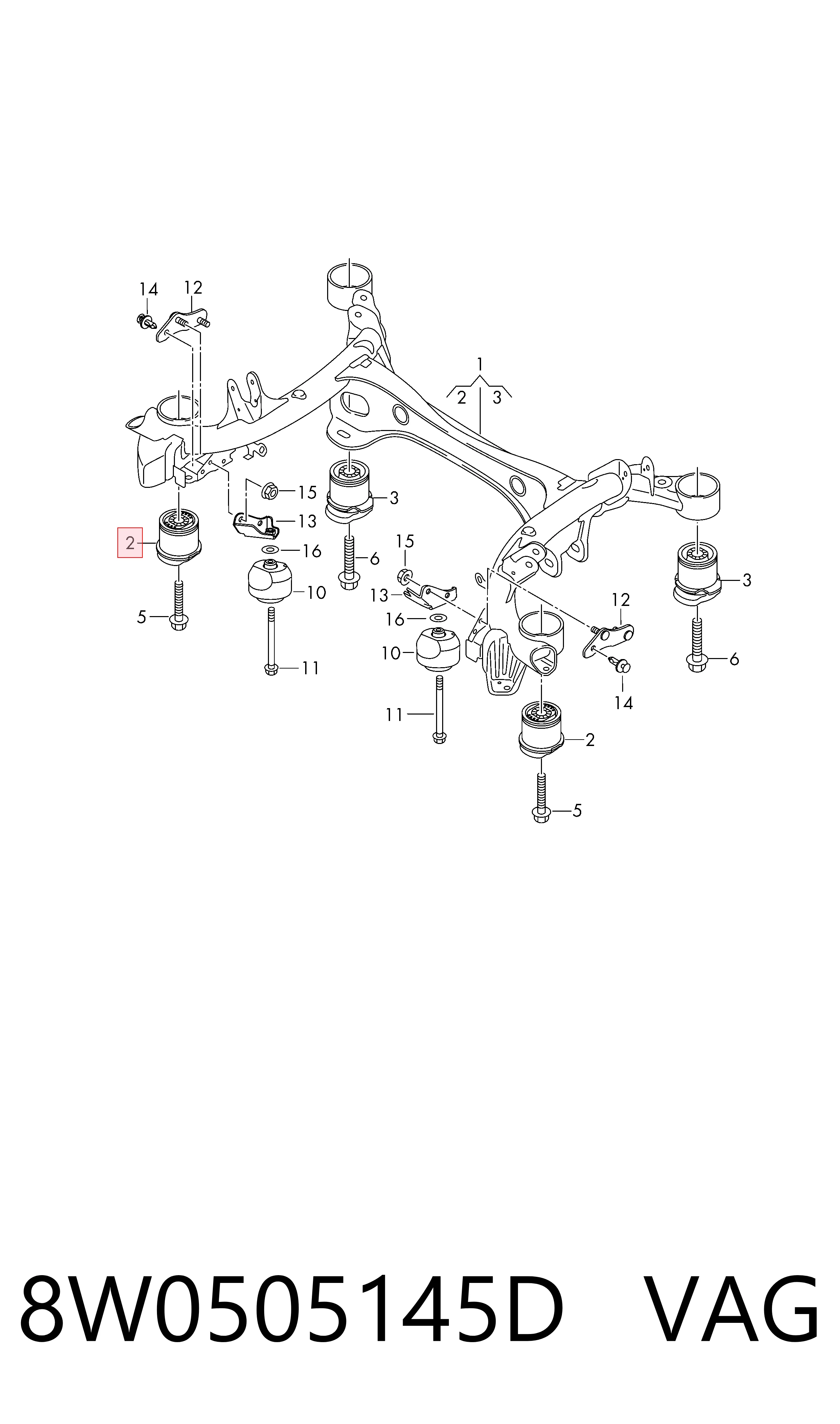 Bloco silencioso de viga traseira (de plataforma veicular) para Audi A4 Avant B9 8W5, 8WD