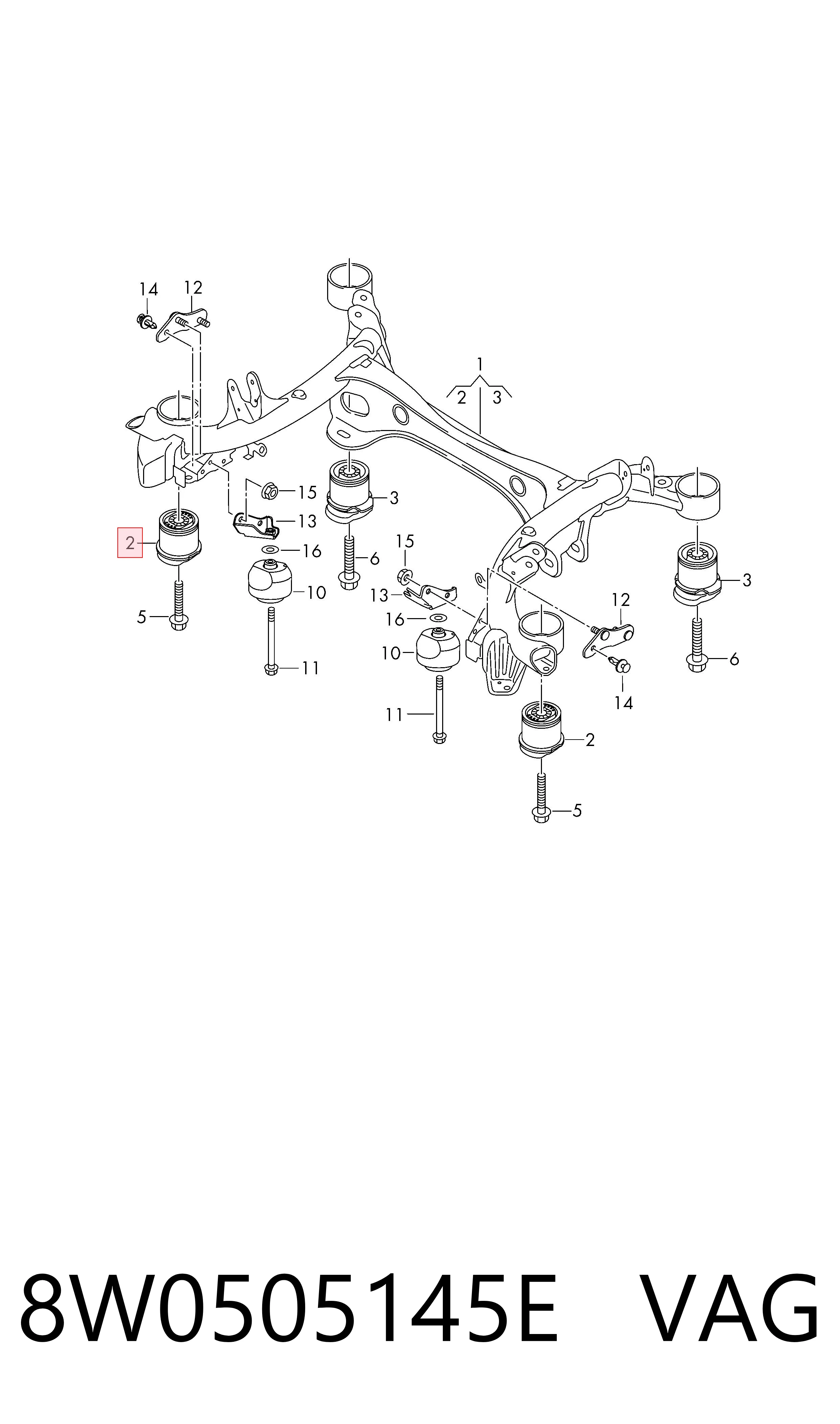 Bloco silencioso de viga traseira (de plataforma veicular) Audi A4  8W5, 8WD ao melhor preço