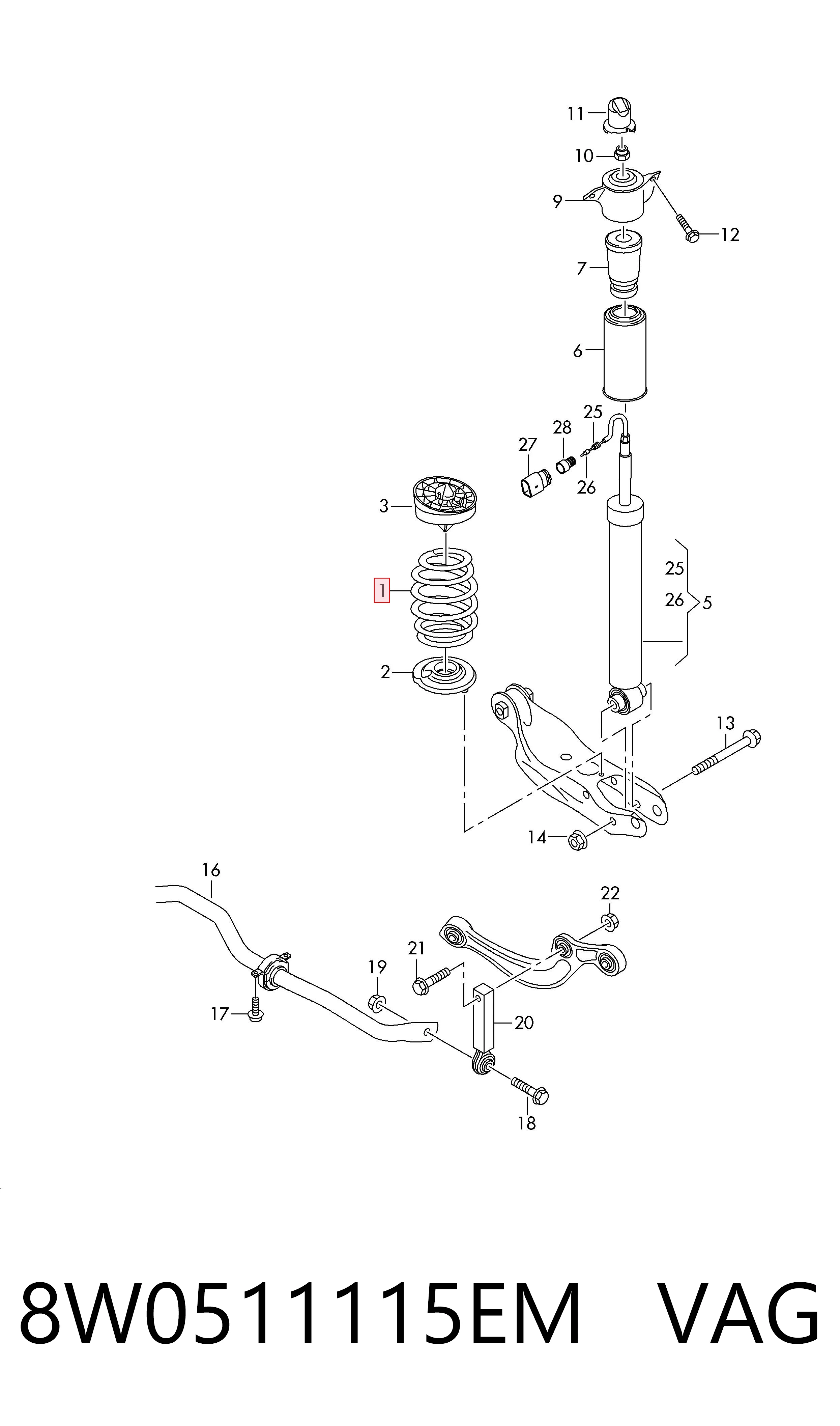 Mola traseira para Audi A4 8W5, 8WD
