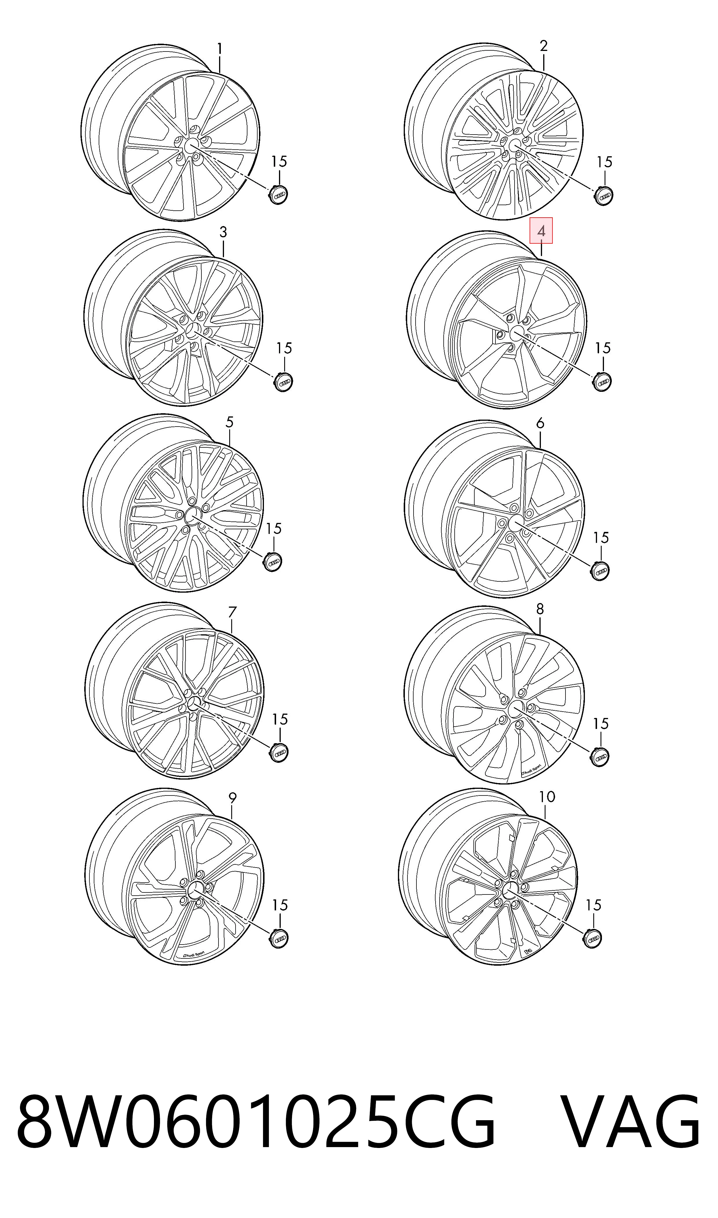 Discos de roda de aleação ligeira (de aleação ligeira, de titânio) VAG 8W0601025CG preço, a partir de 488,43 USD