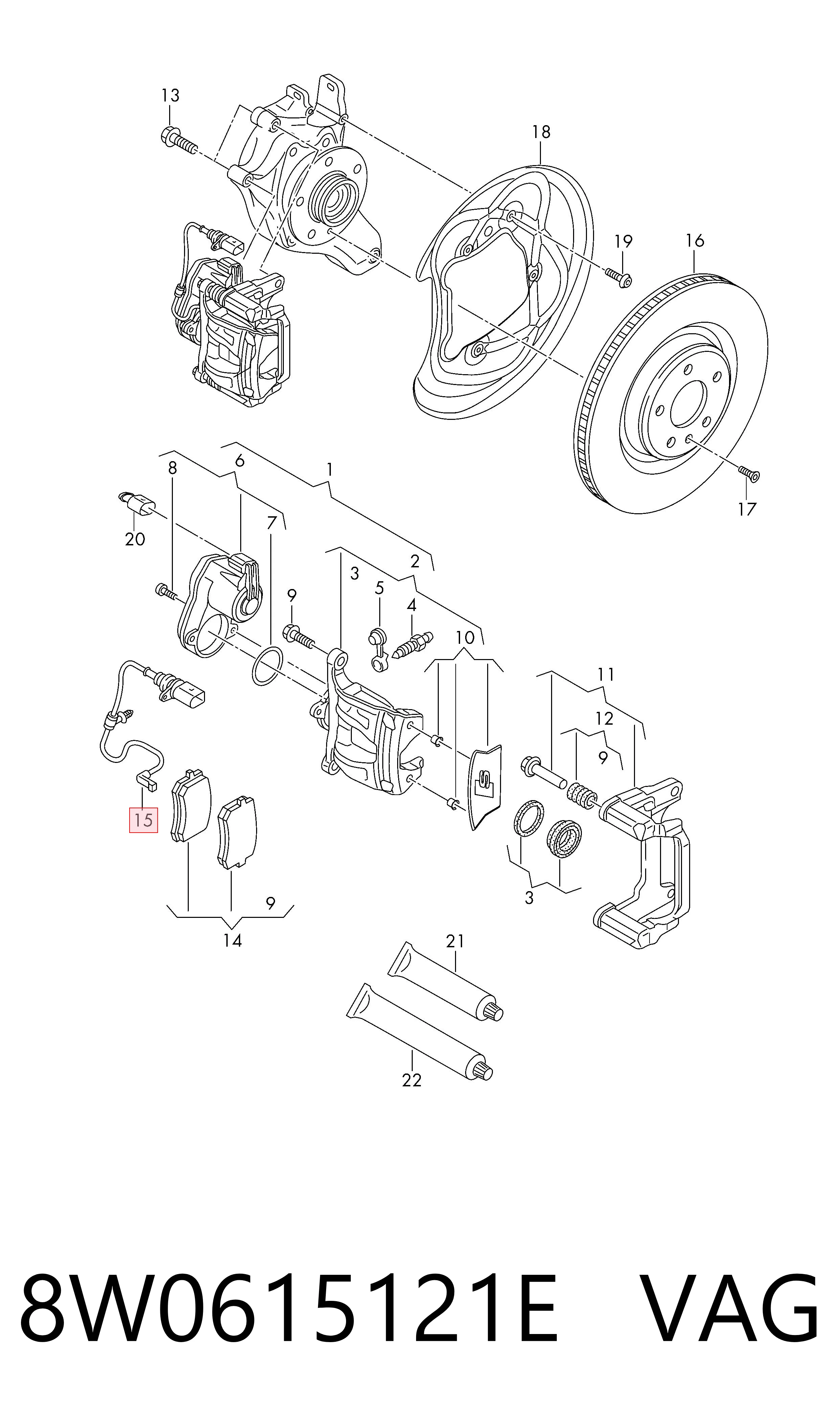 Compre 8W0615121E VAG Sensor traseiro de desgaste das sapatas do freio