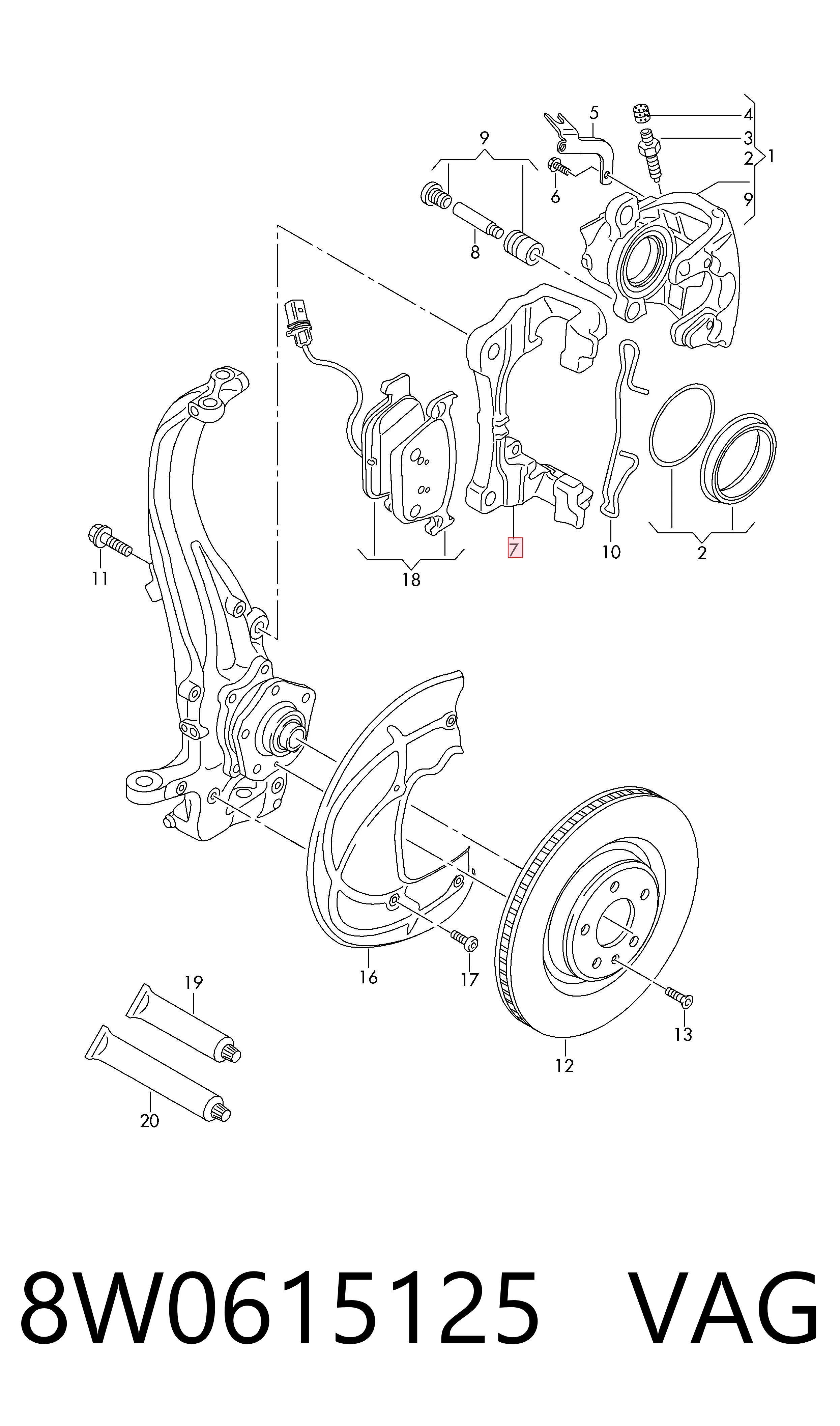 8W0615125 VAG Braçadeira do freio de suporte dianteiro
