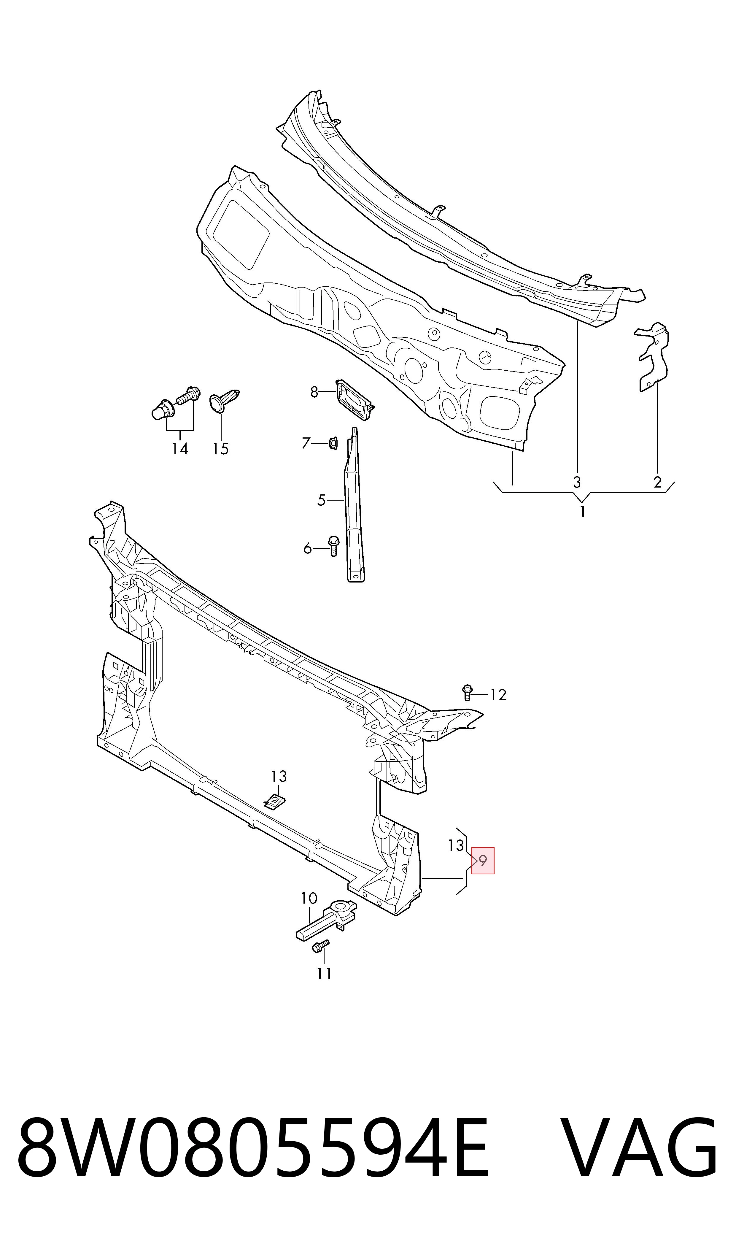 Suporte do radiador montado (painel de montagem de fixação das luzes) Audi A4  8WH, 8WJ ao melhor preço