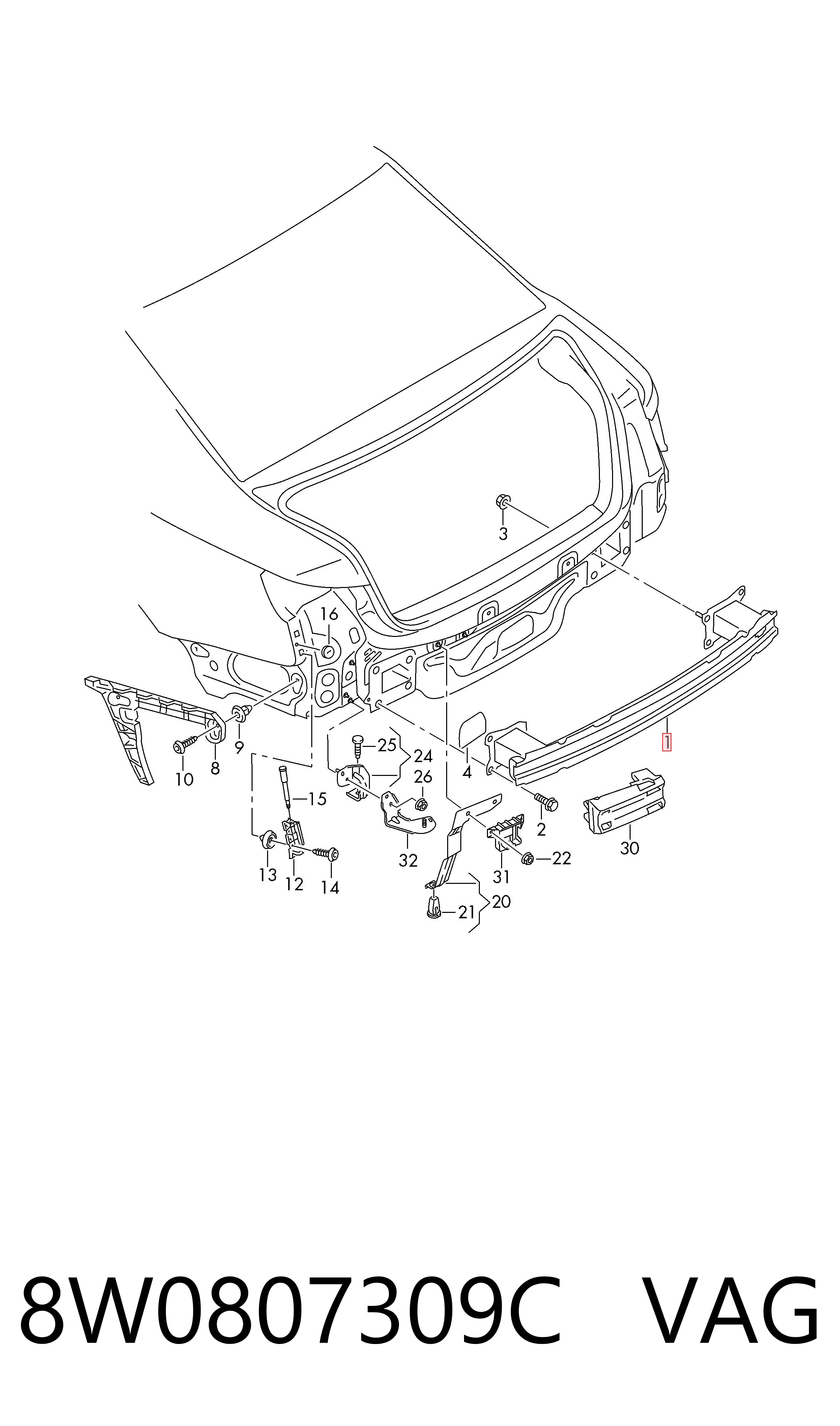 Reforçador do pára-choque traseiro para Audi A4 Allroad B9 8WH, 8WJ