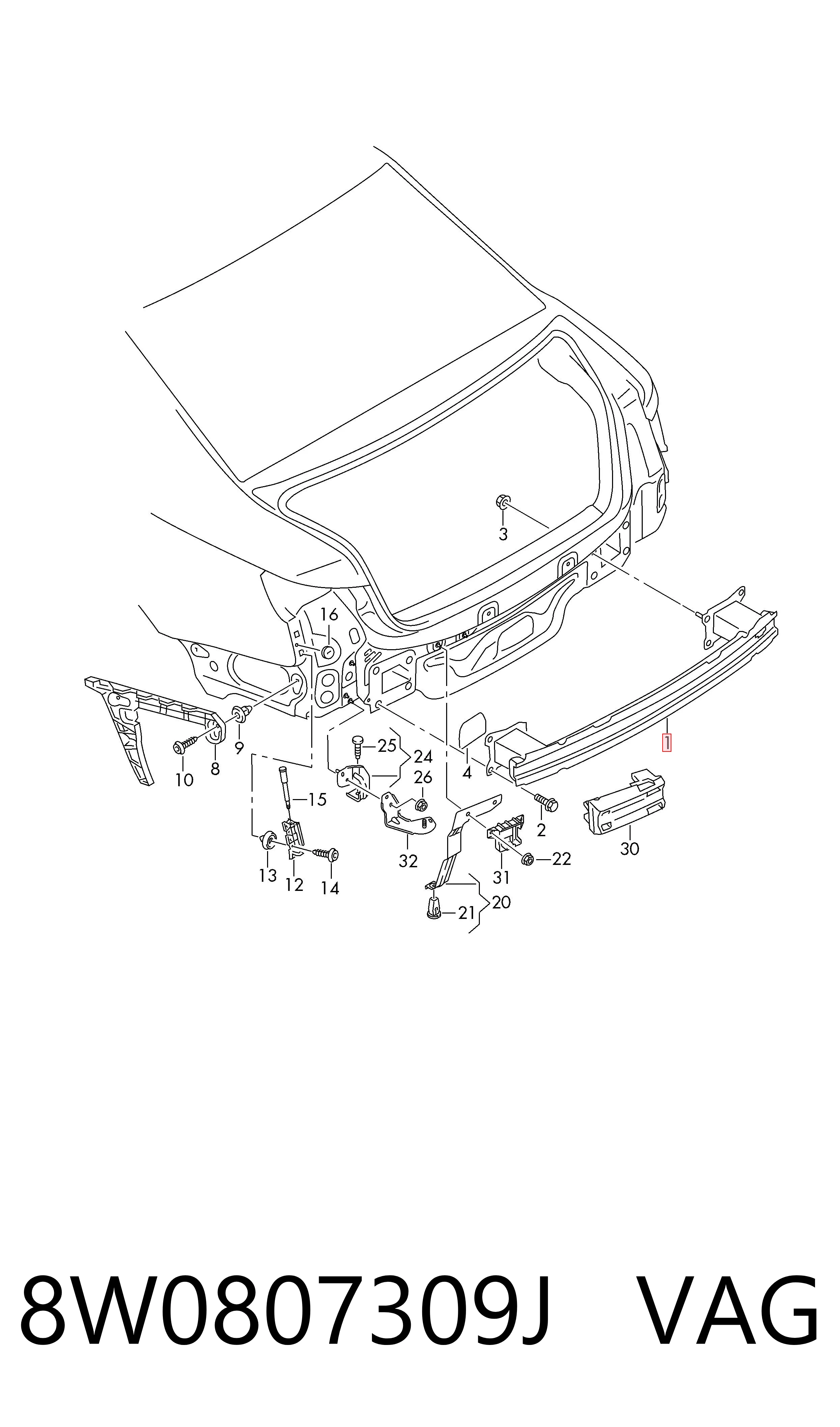  Reforçador do pára-choque traseiro Audi A4 Allroad B9 carrinha (8WH, 8WJ) (2016 - 2026) Allroad B9