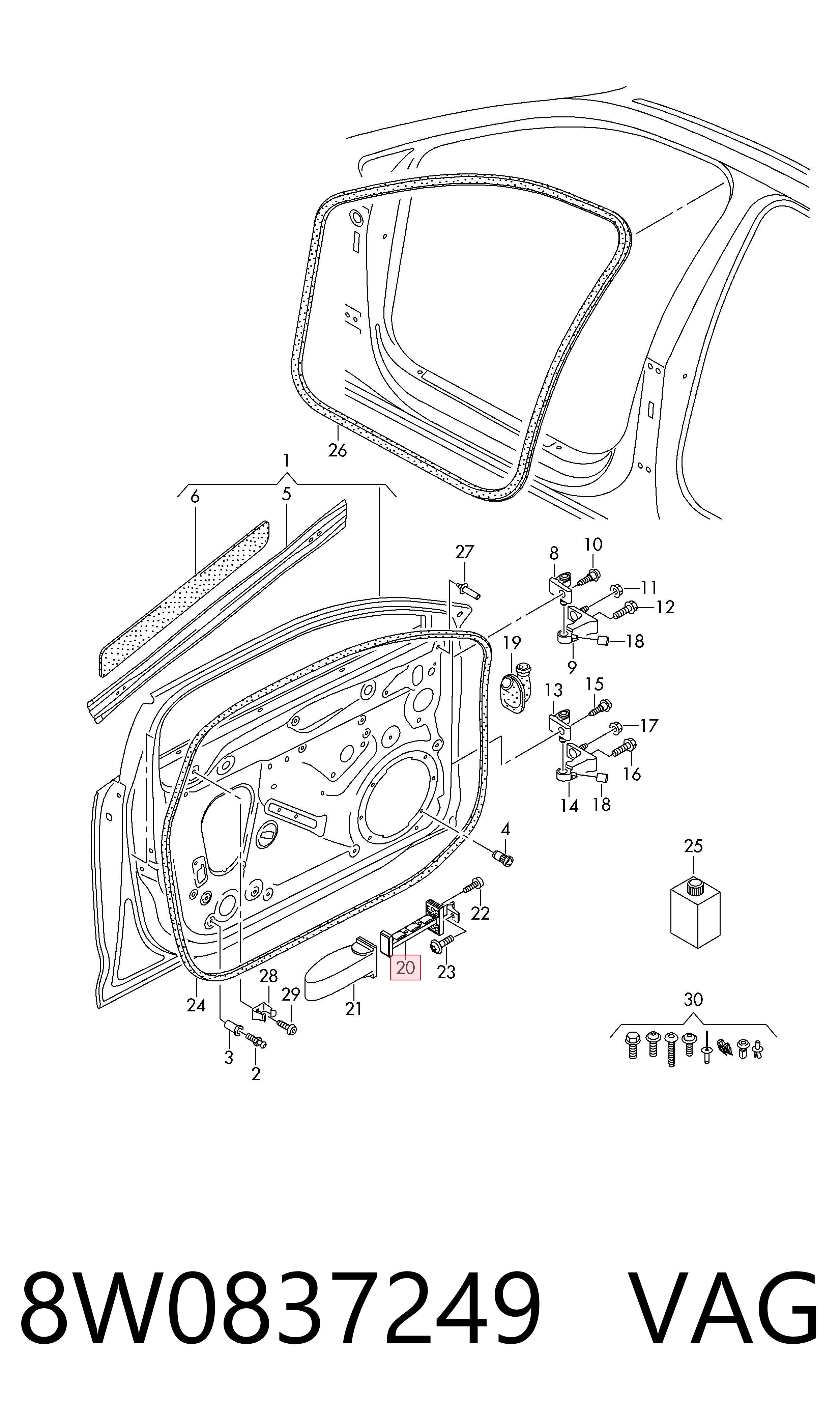 8W0837249 VAG Limitador dianteiro de abertura de porta