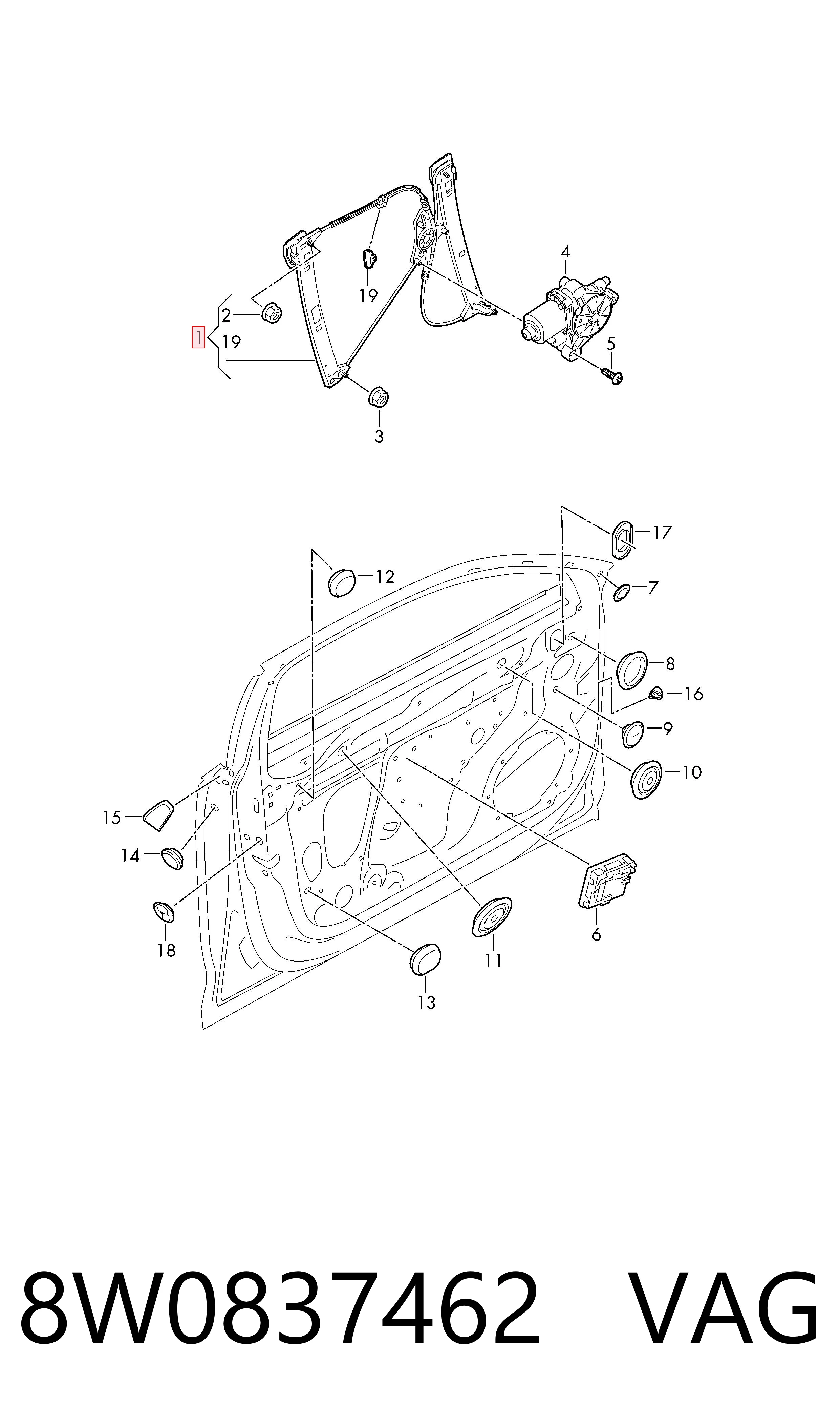 Mecanismo de acionamento de vidro da porta dianteira direita para Audi A4 Allroad B9 8WH, 8WJ