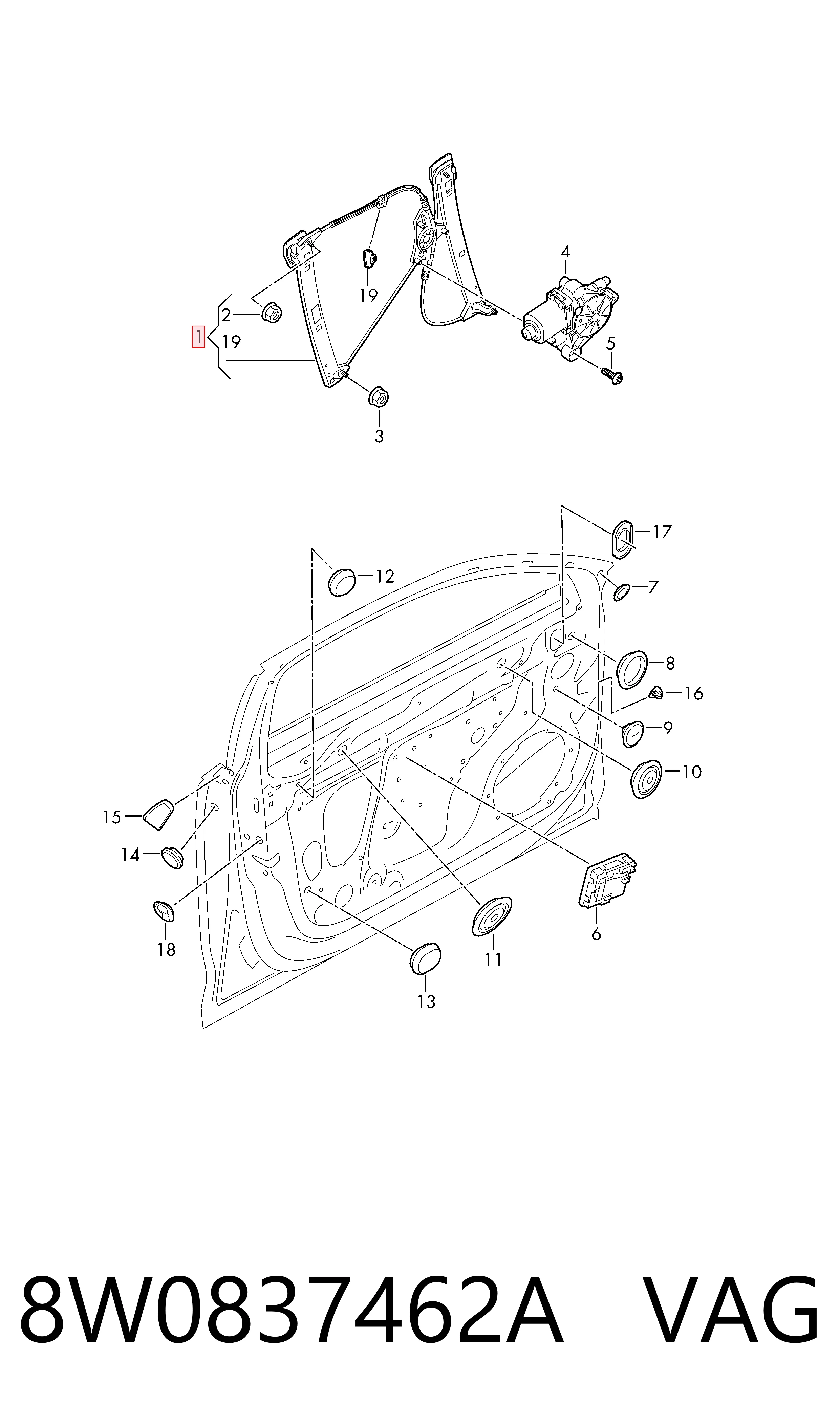  Mecanismo de acionamento de vidro da porta dianteira direita Audi A4 Allroad B9 carrinha (8WH, 8WJ) (2016 - 2026) Allroad B9