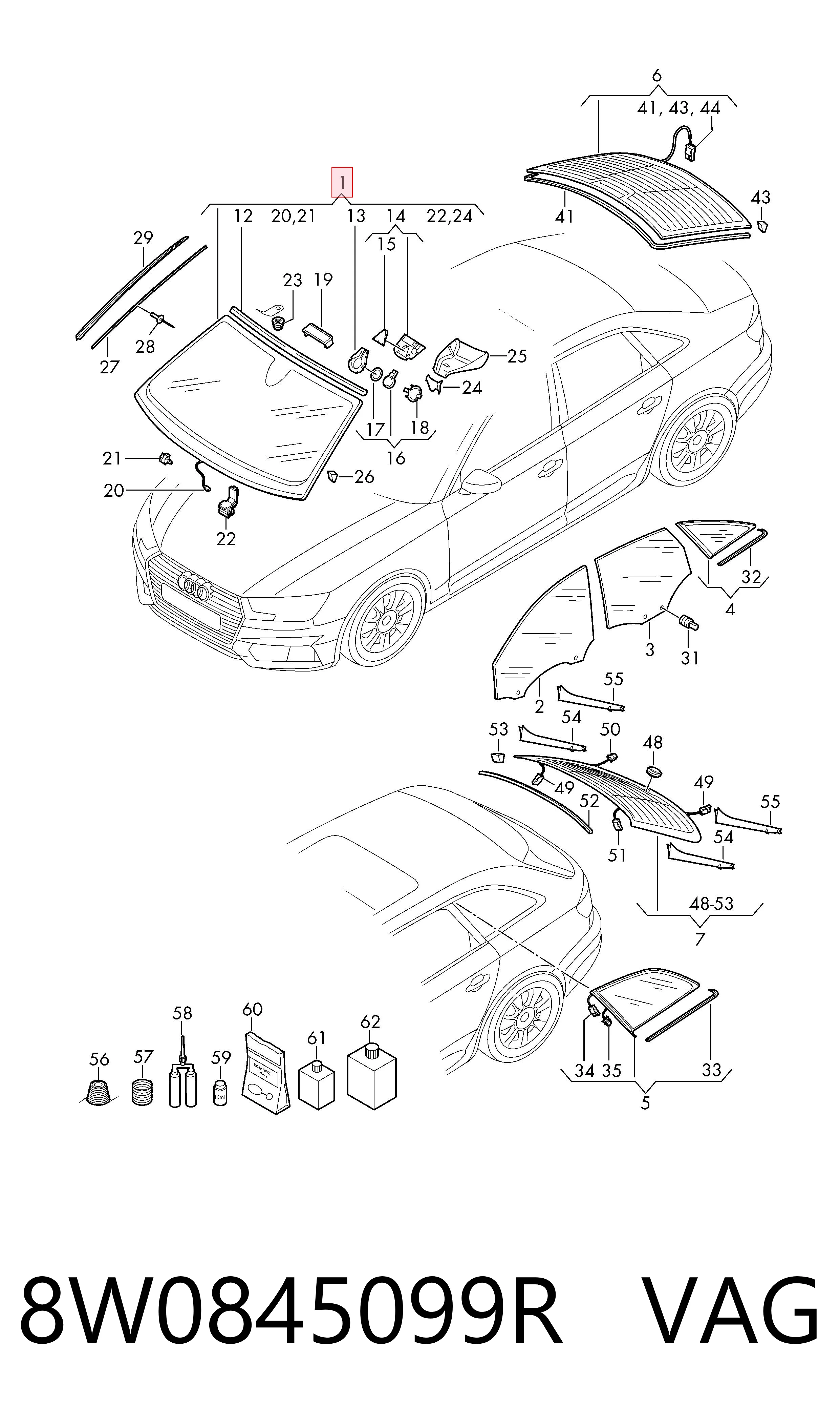 Pára-brisas para Audi A4 B9 8W2, 8WC