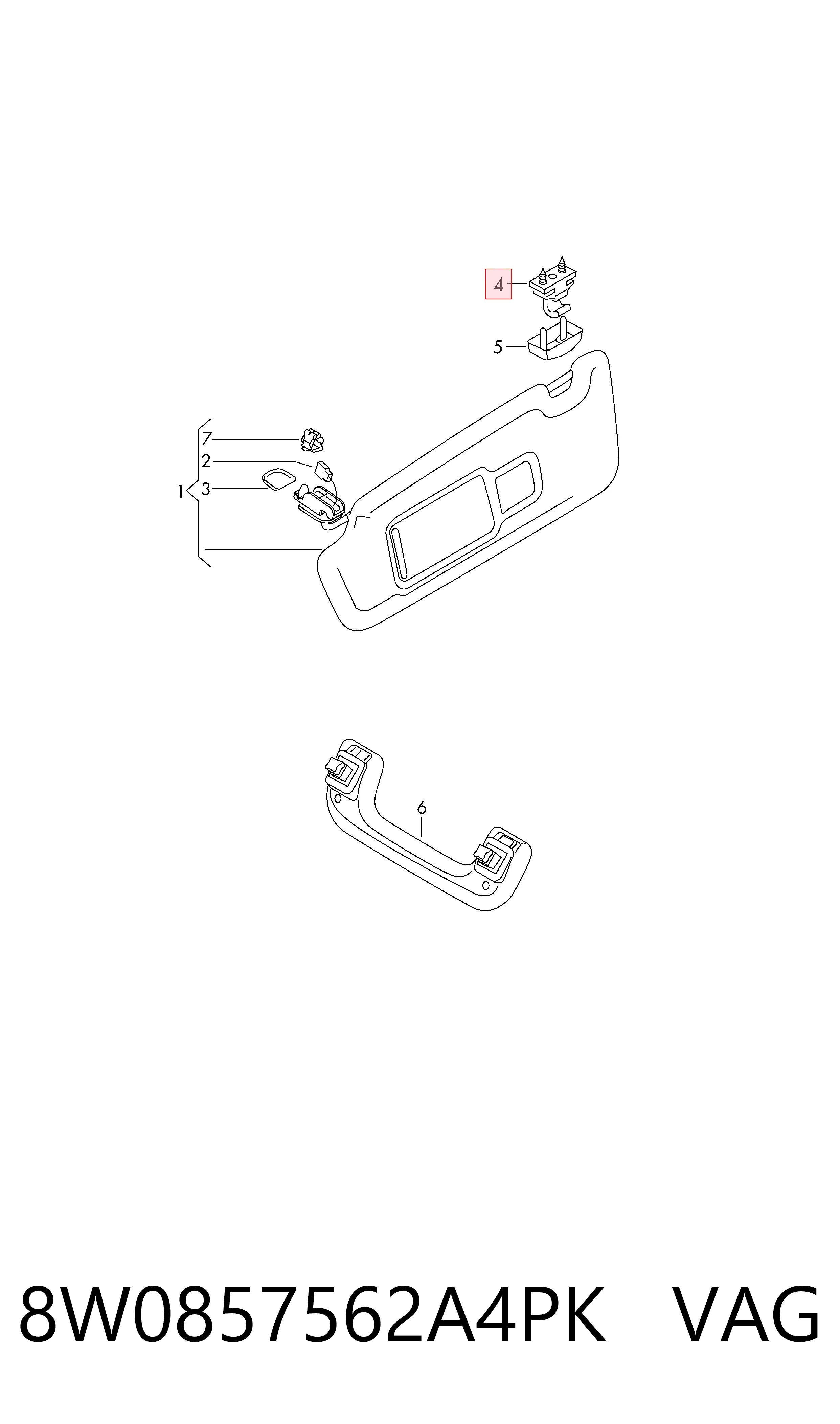8W0857562A4PK VAG Fixador de pala contra o sol