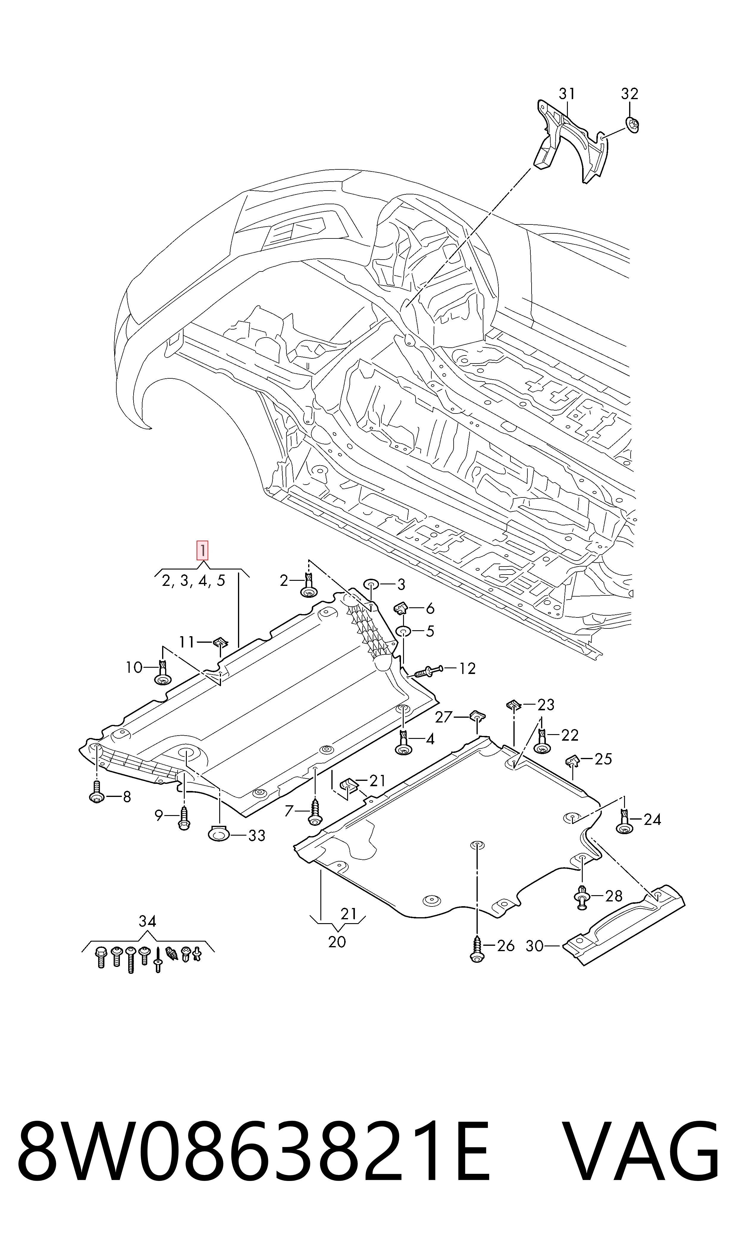 8W0863821E VAG Proteção de motor dianteira