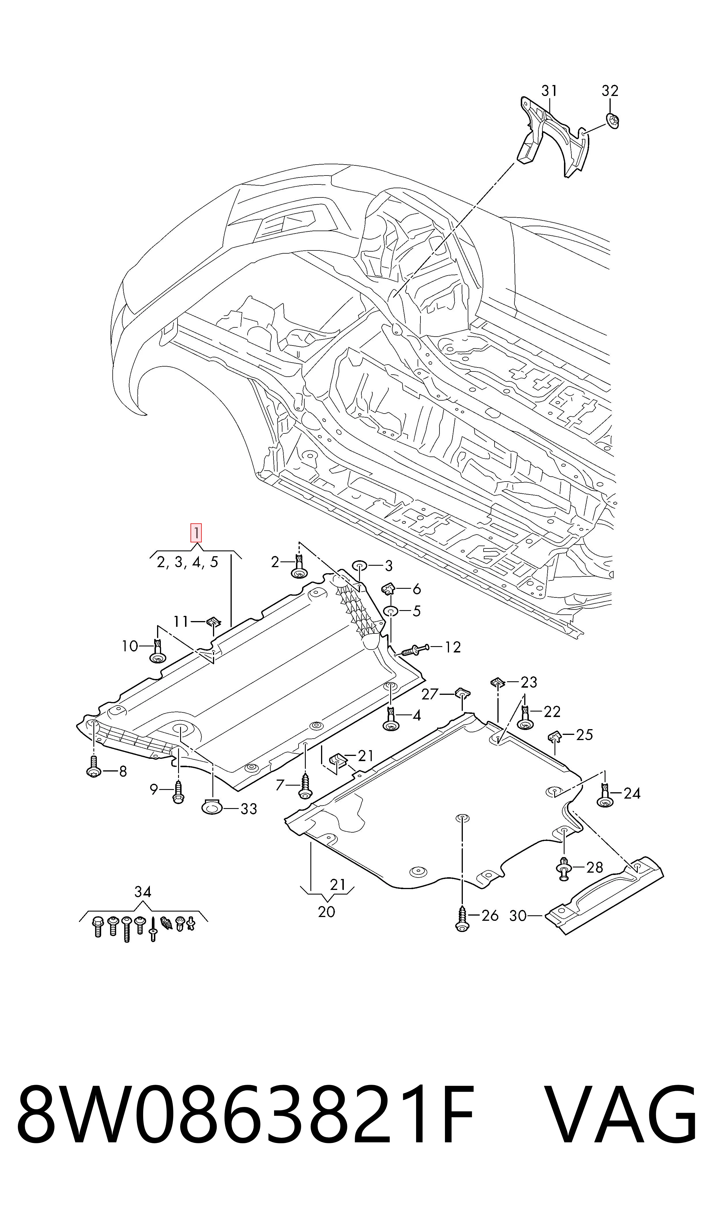 8W0863821F VAG Proteção de motor dianteira