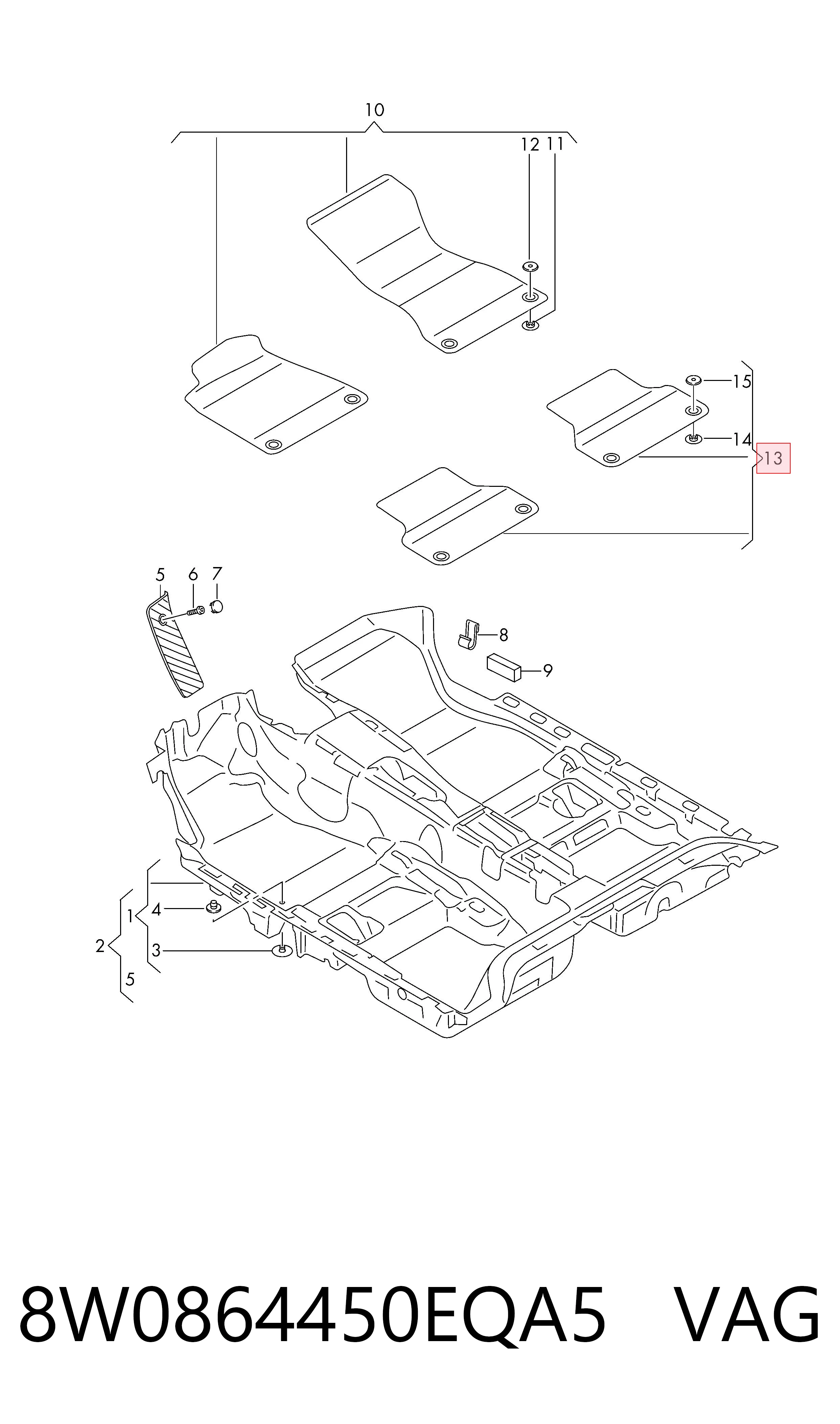 8W0864450EQA5 VAG Tapete traseiro, kit de 2 un.