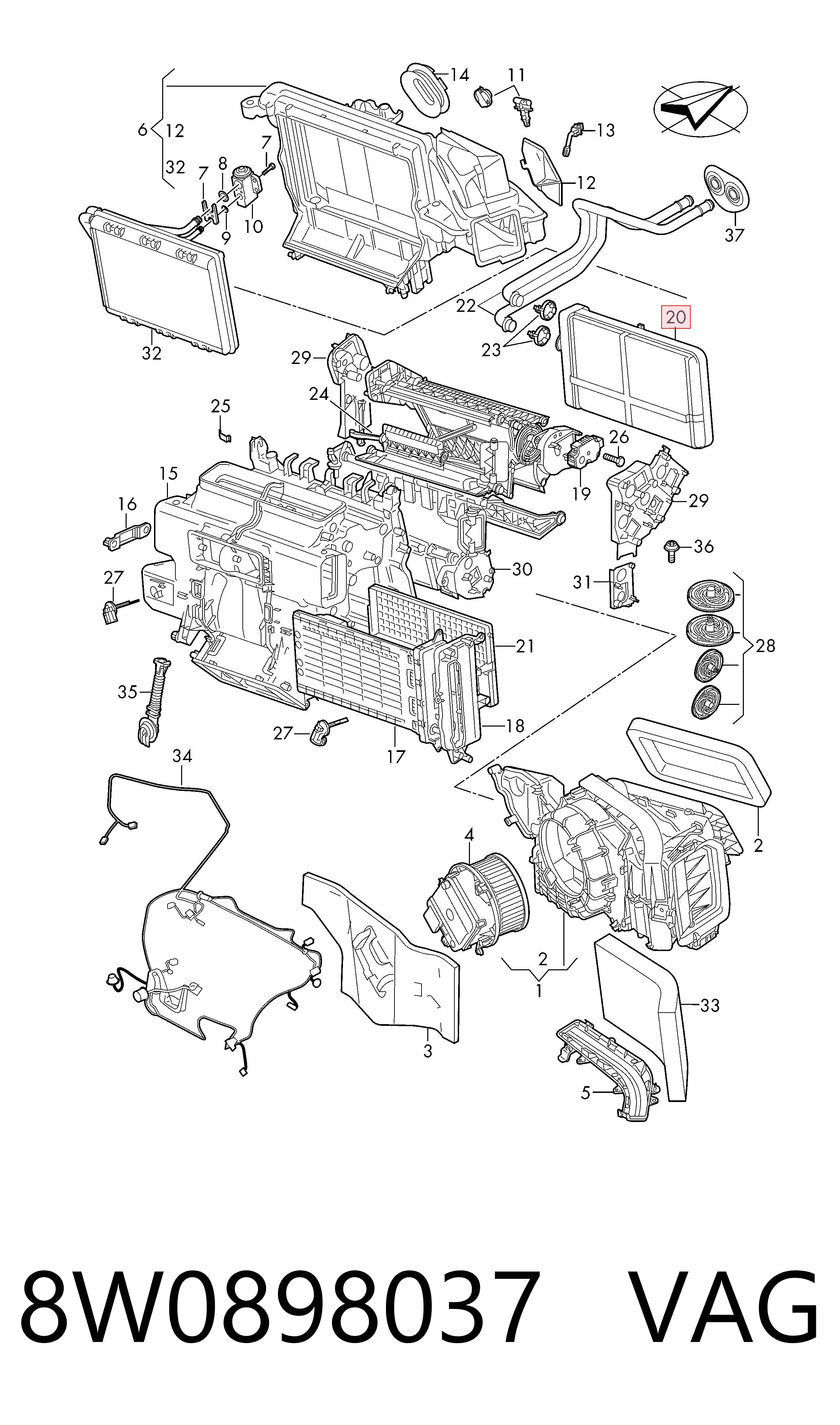 8W0898037 VAG Radiador de forno (de aquecedor)