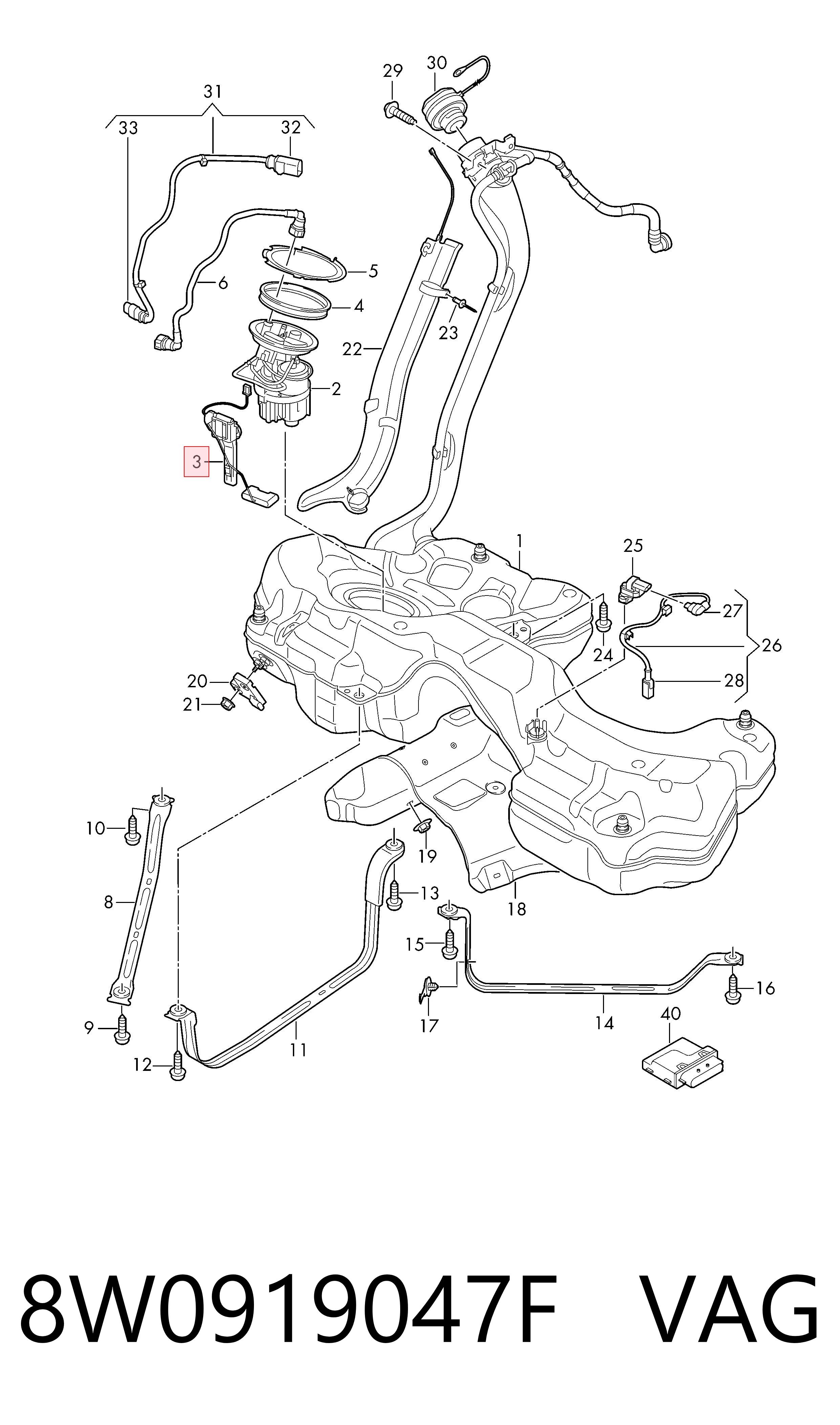 8W0919047F VAG Sensor direito do nível de combustível no tanque