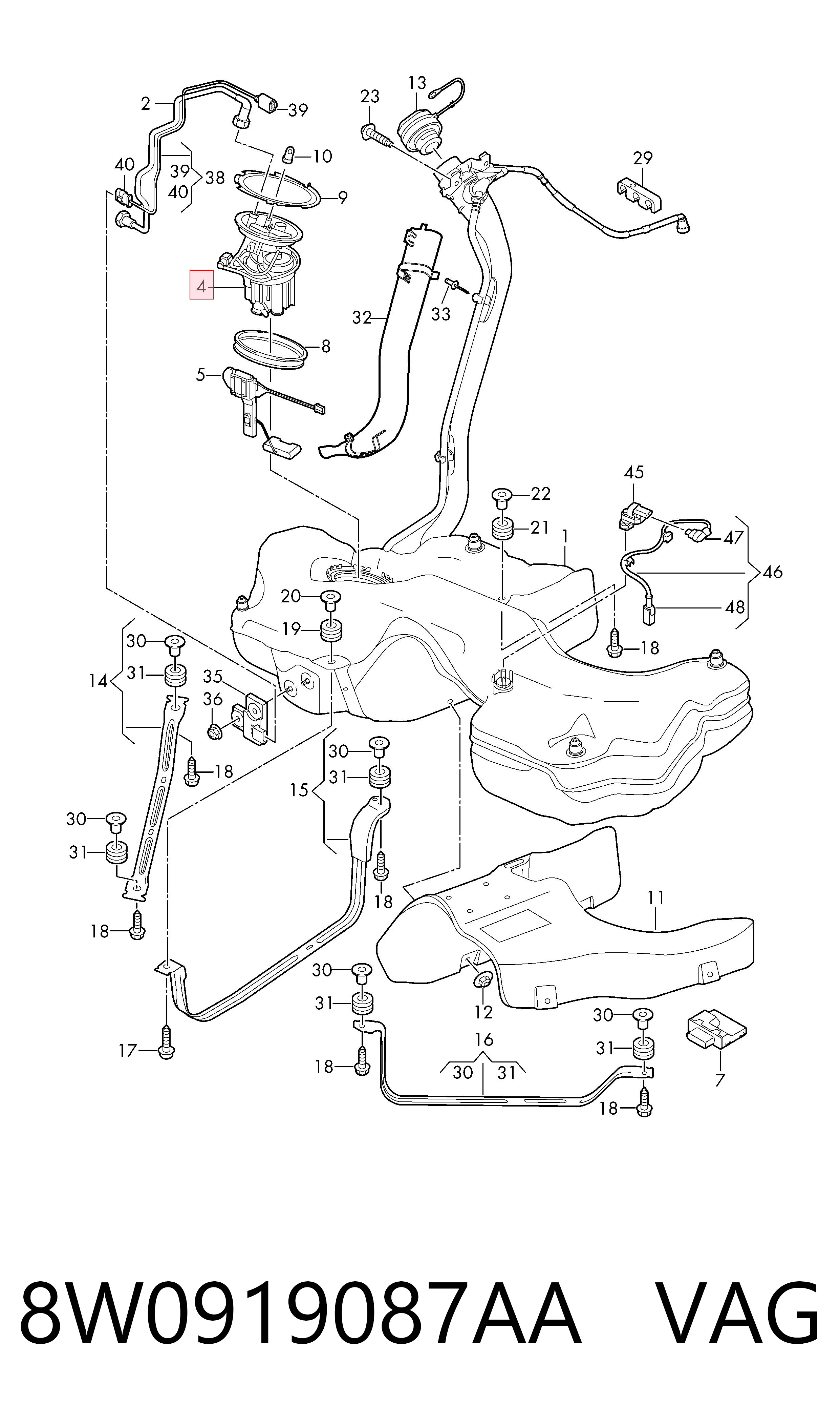 8W0919087AA VAG Módulo de bomba de combustível com sensor do nível de combustível