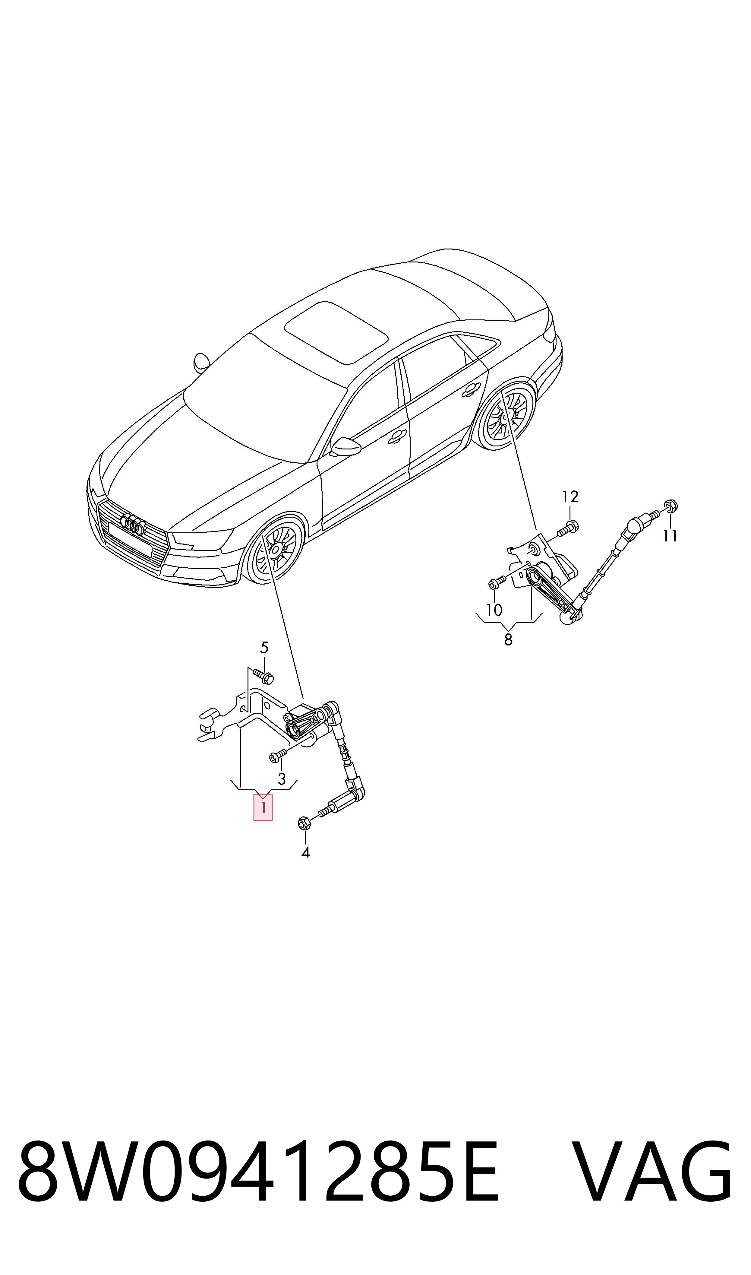 8W0941285E VAG Sensor dianteiro esquerdo do nível de posição de carroçaria