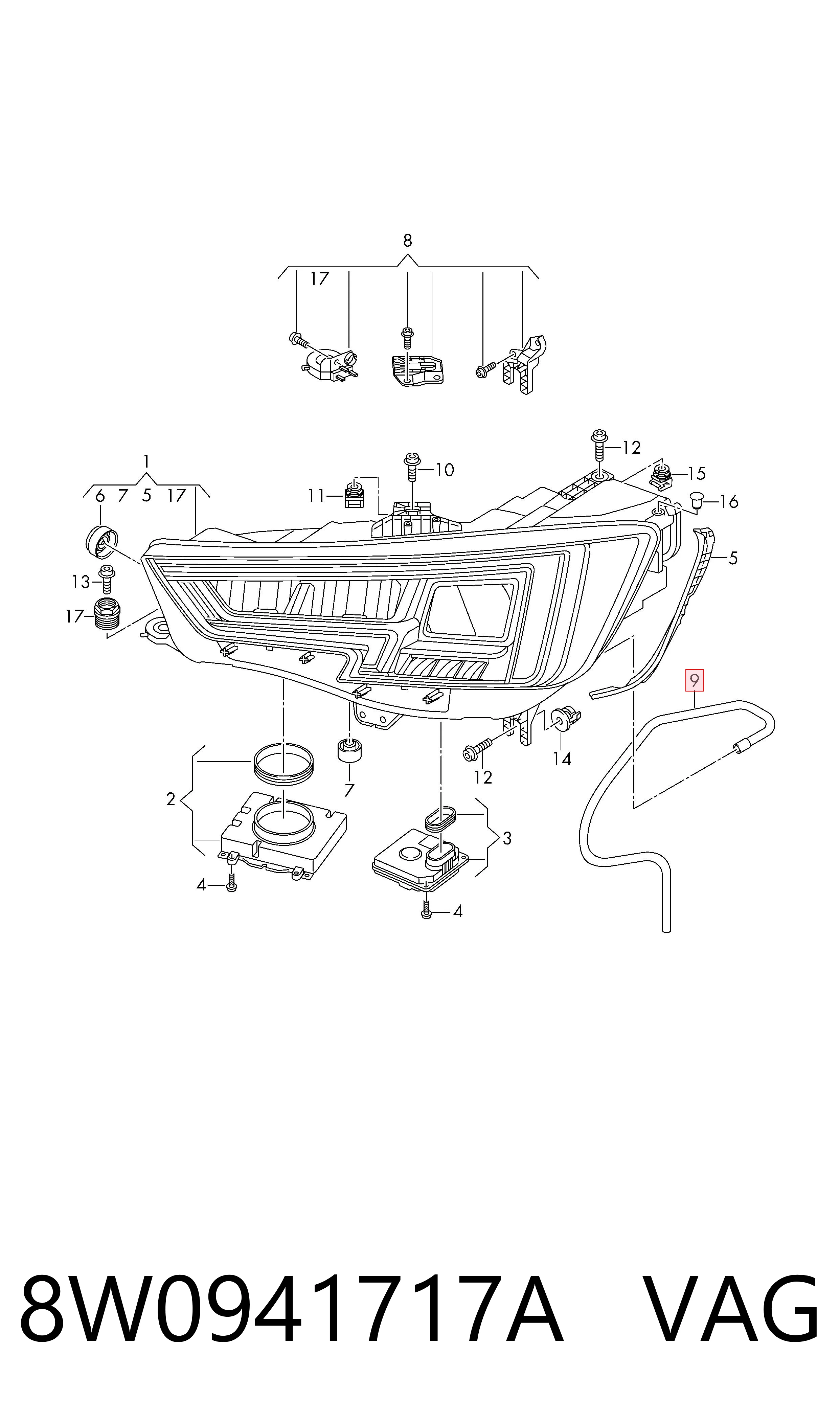 8W0941717A VAG Mangueira de fluido para lavador das luzes