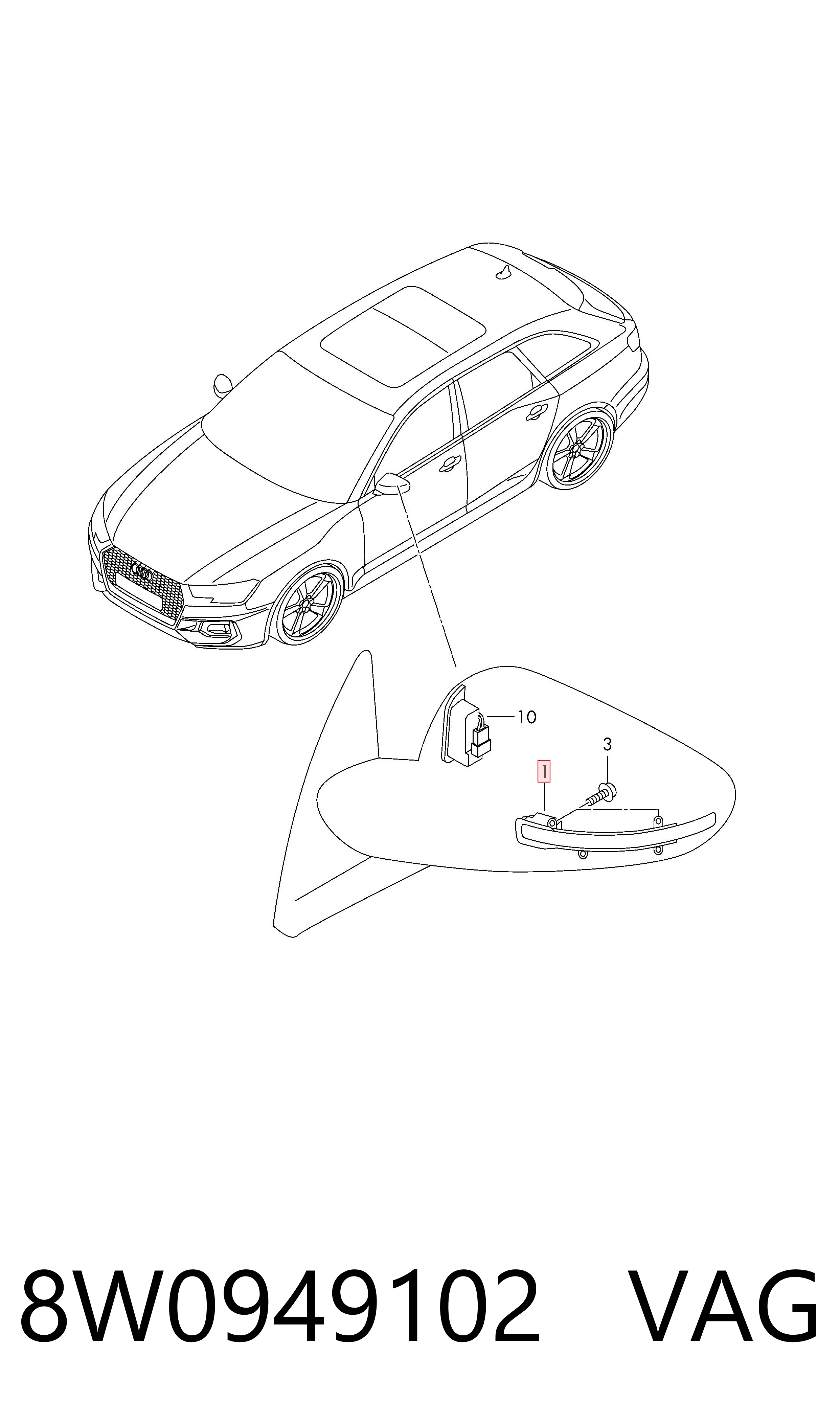 8W0949102 VAG Pisca-pisca de espelho direito