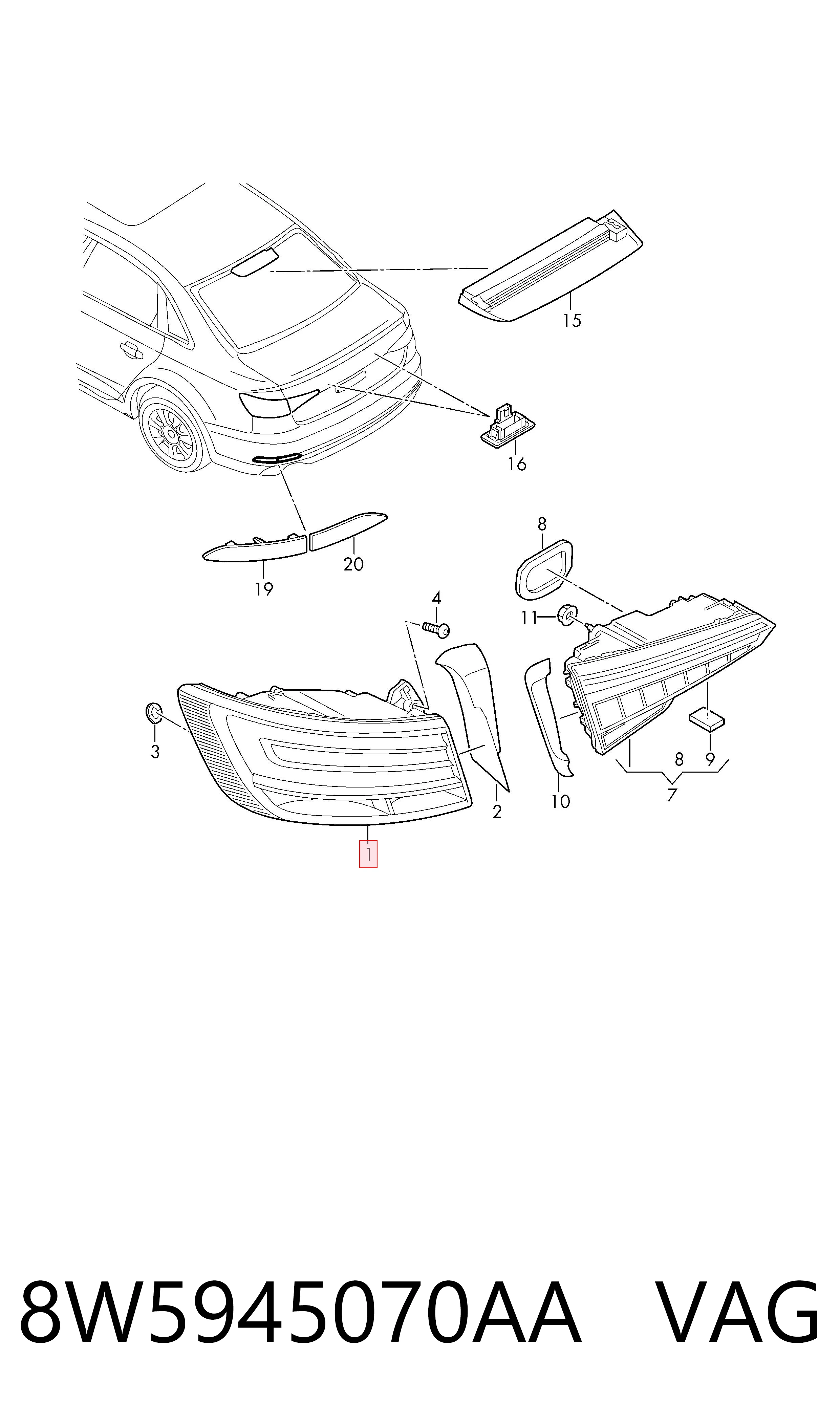8W5945070AA VAG Lanterna traseira direita externa