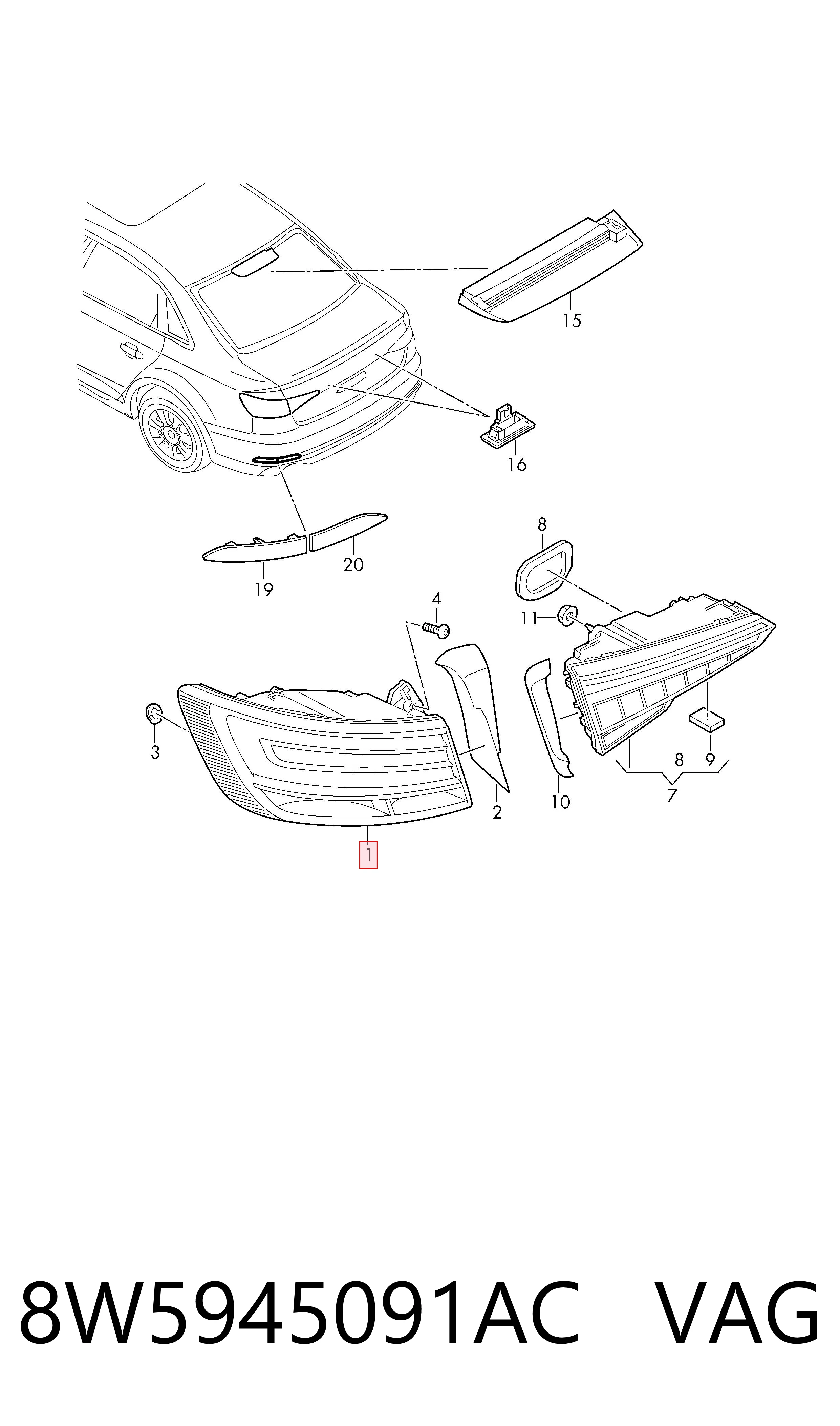 8W5945091AC VAG Lanterna traseira esquerda externa