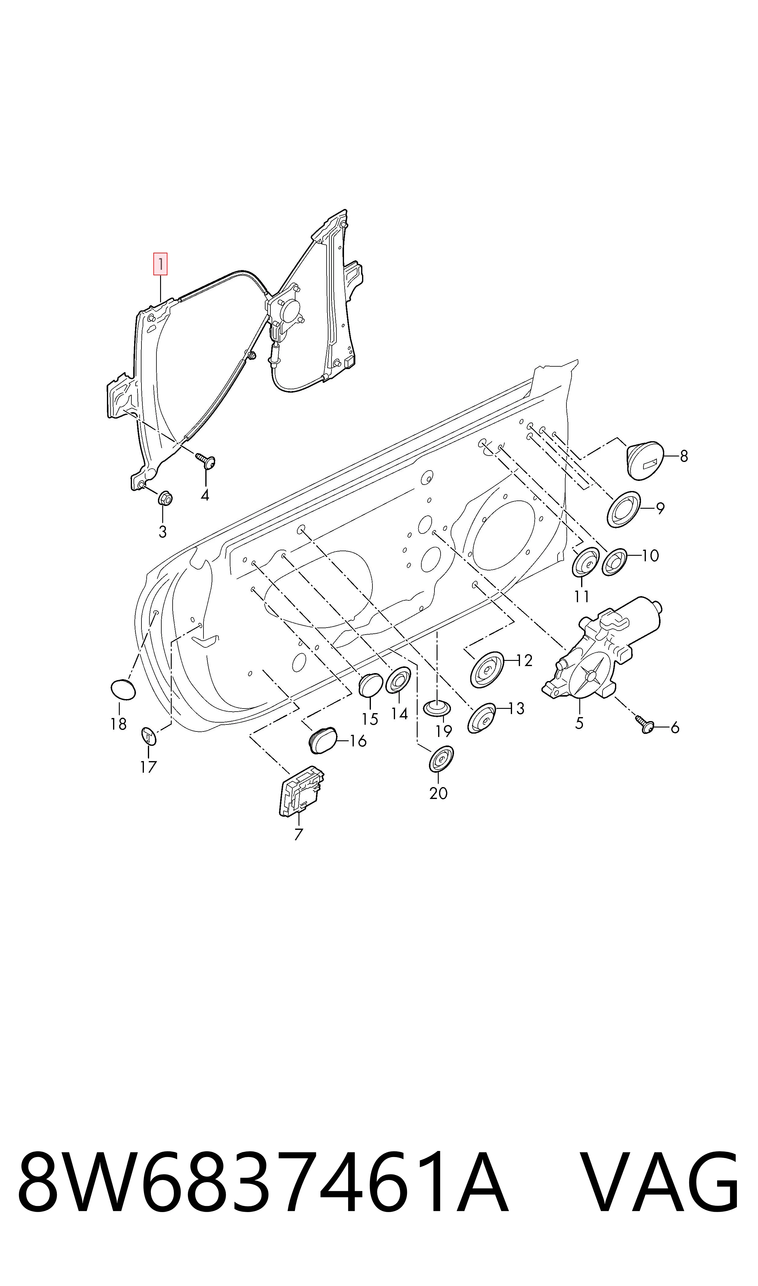  Mecanismo de acionamento de vidro da porta dianteira esquerda Audi A5 coupé (F53, F5P) (2016 - 2026) 