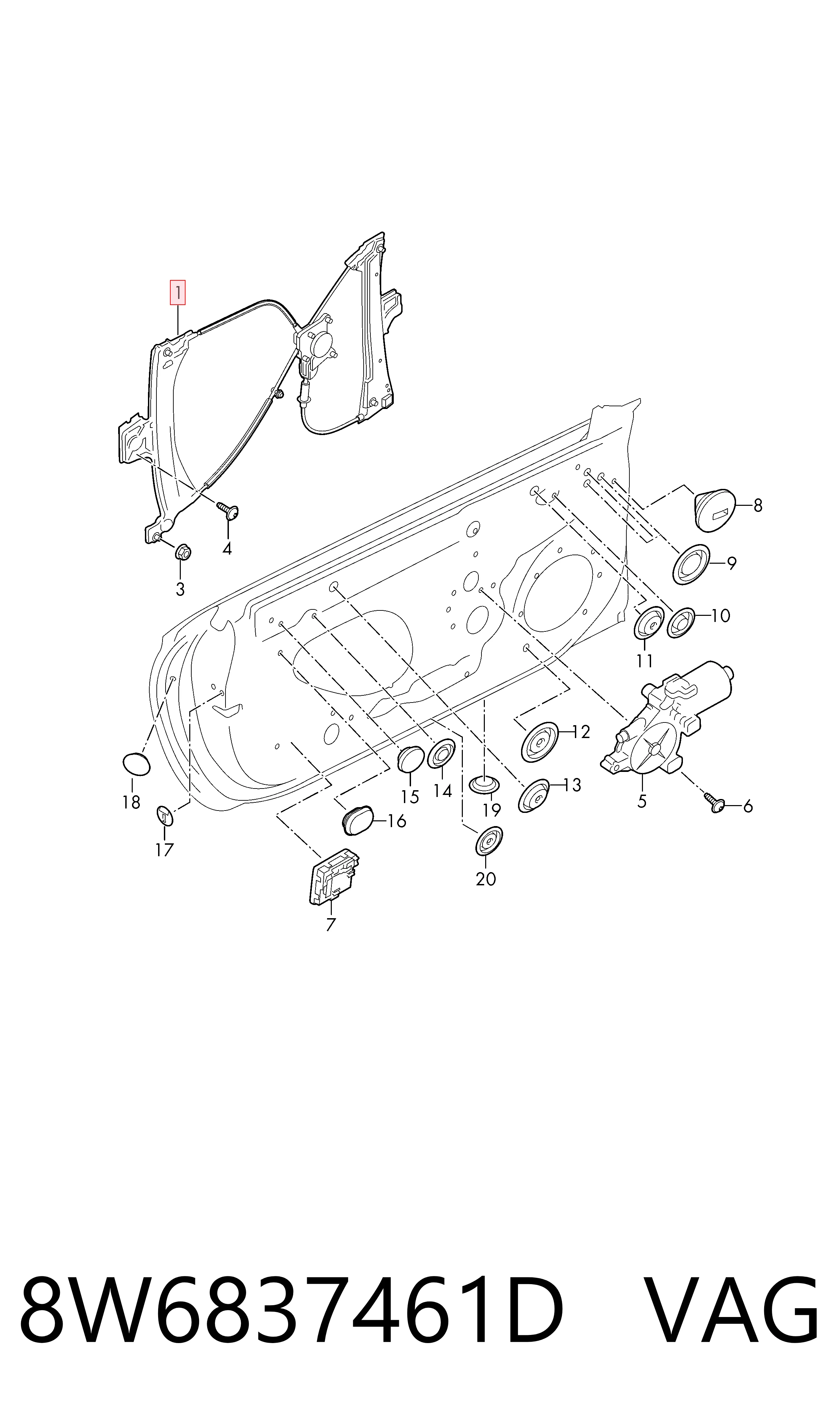 Mecanismo de acionamento de vidro da porta dianteira esquerda Audi A5  F53, F5P