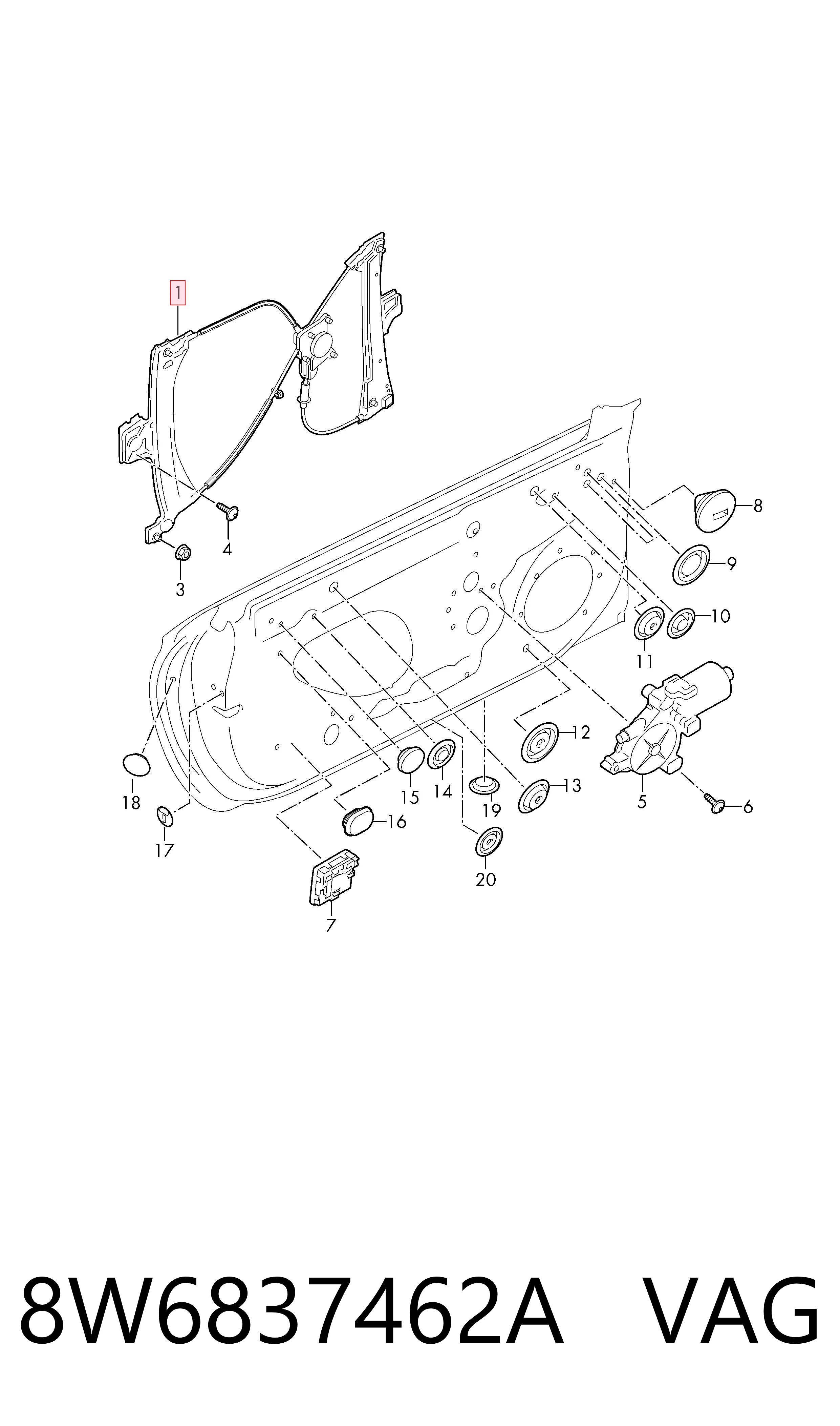 Mecanismo de acionamento de vidro da porta dianteira direita para Audi A5 F53, F5P