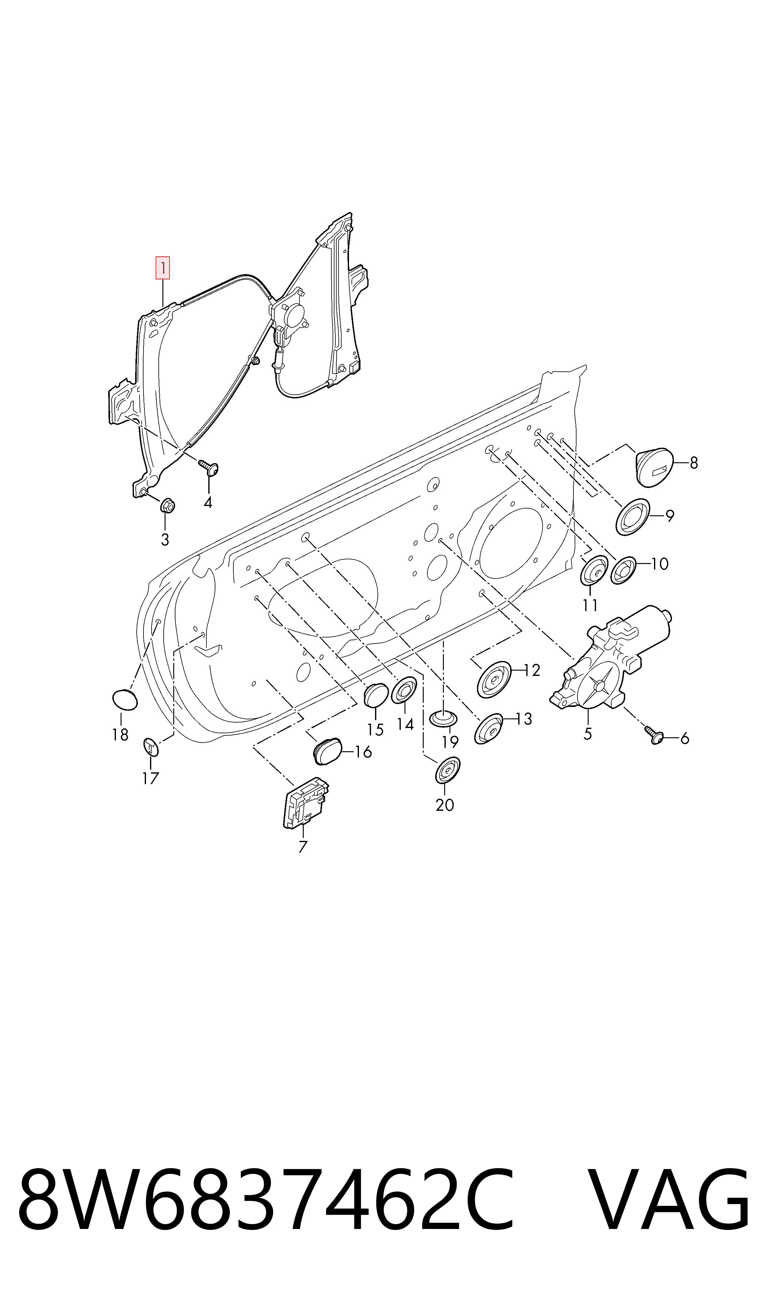 Mecanismo de acionamento de vidro da porta dianteira direita Audi A5 preço, a partir de 133,43 USD