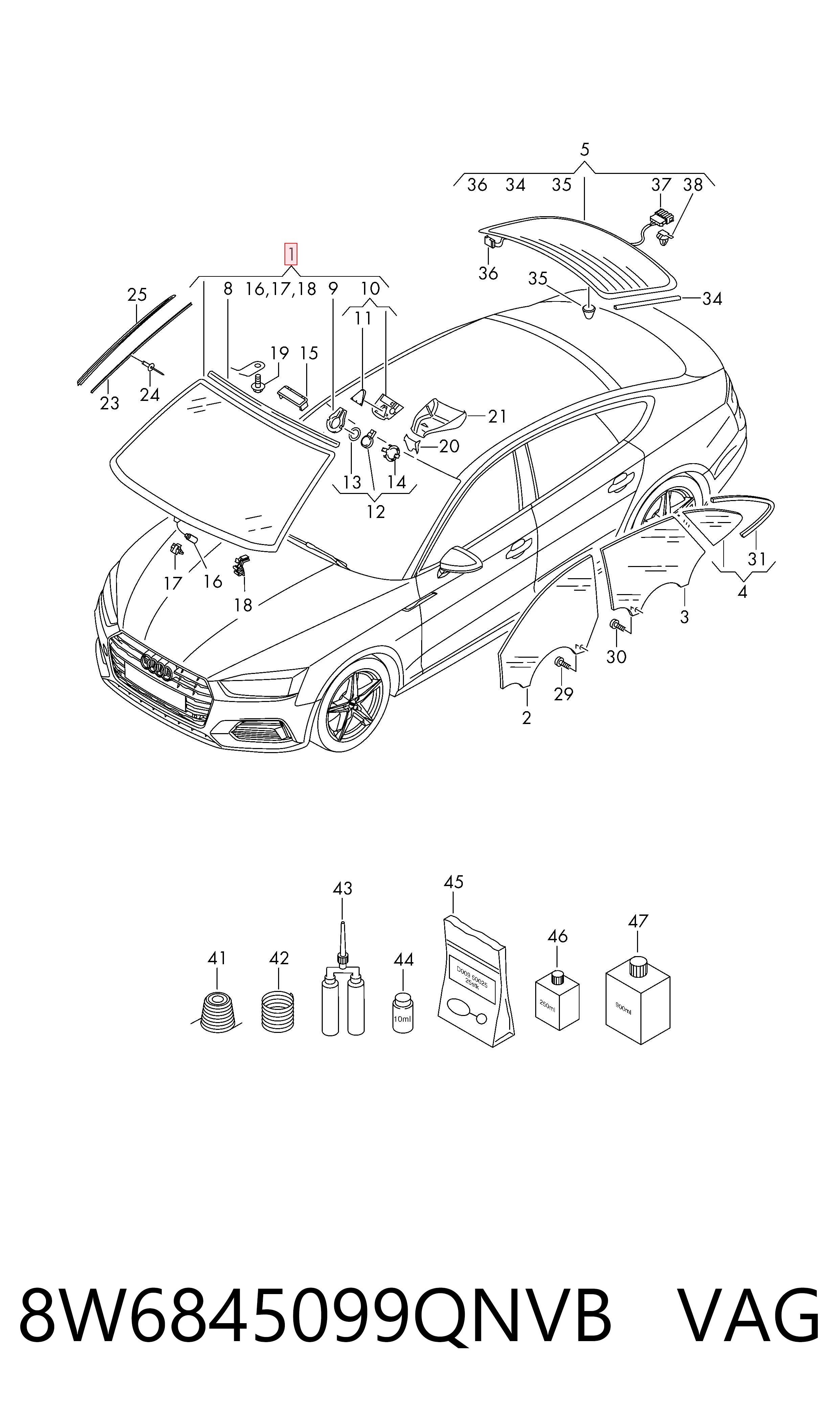 Pára-brisas para Audi A5  F57, F5E